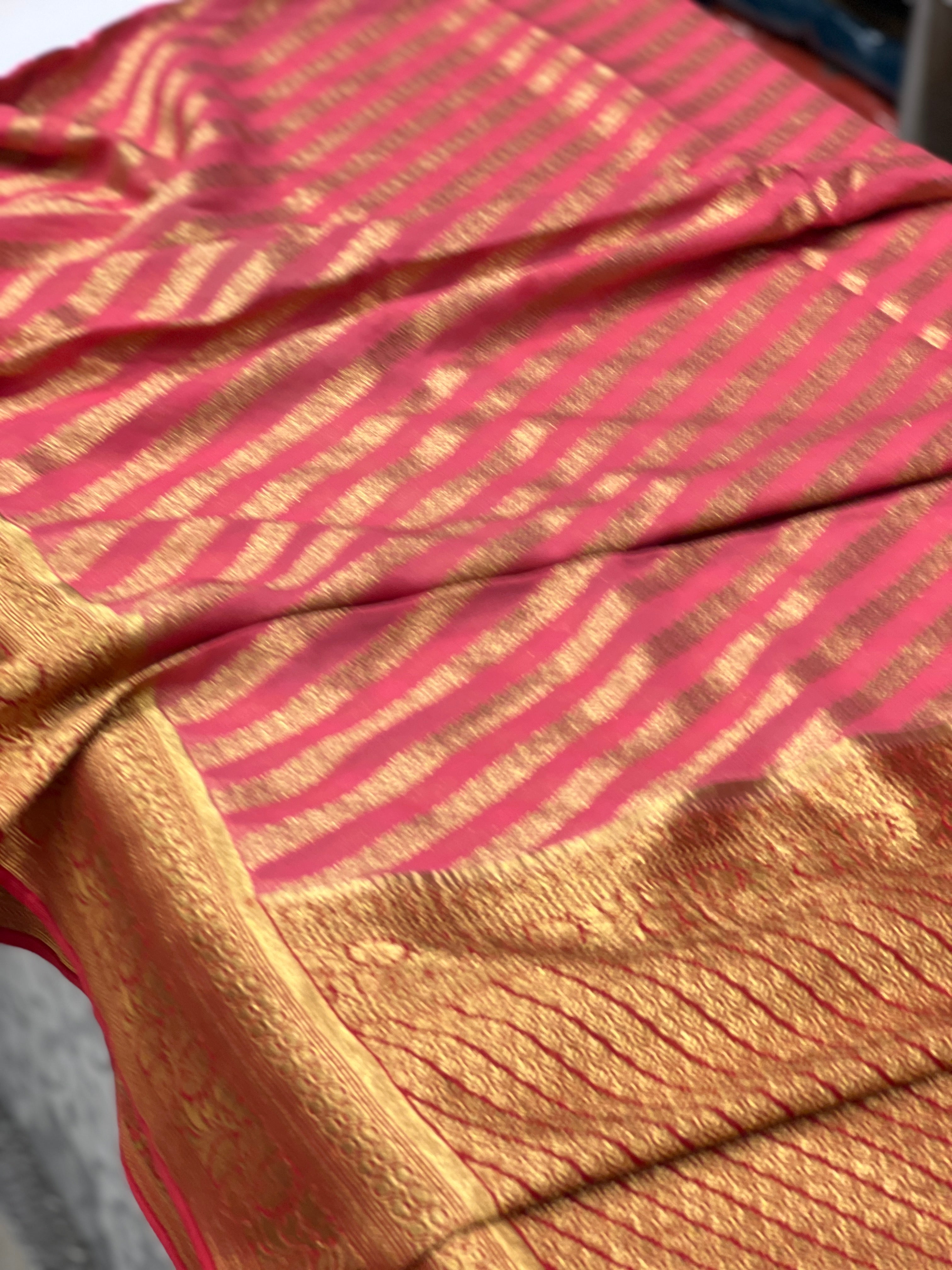 Pink Rani Banarasi Khaddi Georgette Leheriya Saree