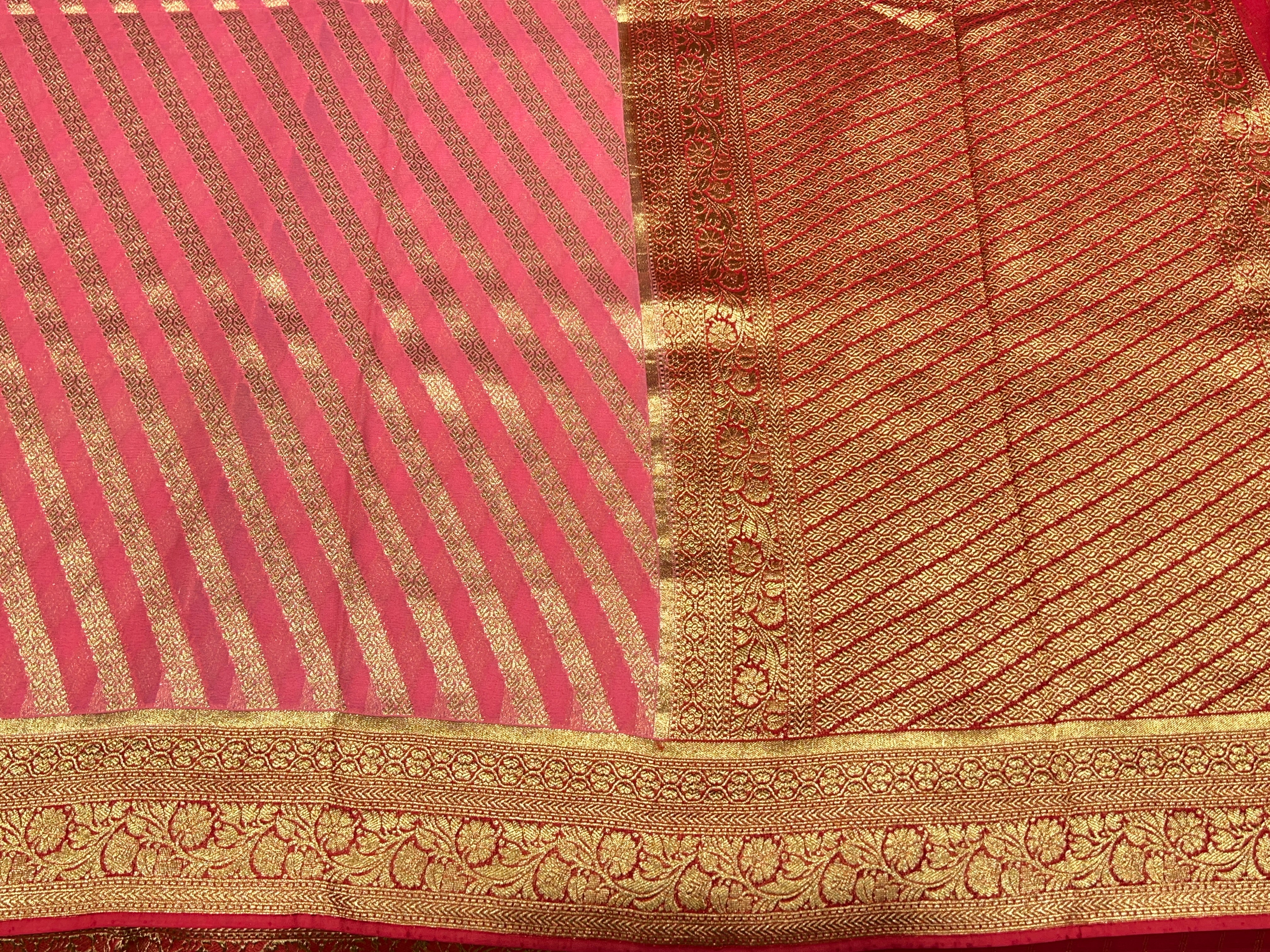 Pink Rani Banarasi Khaddi Georgette Leheriya Saree