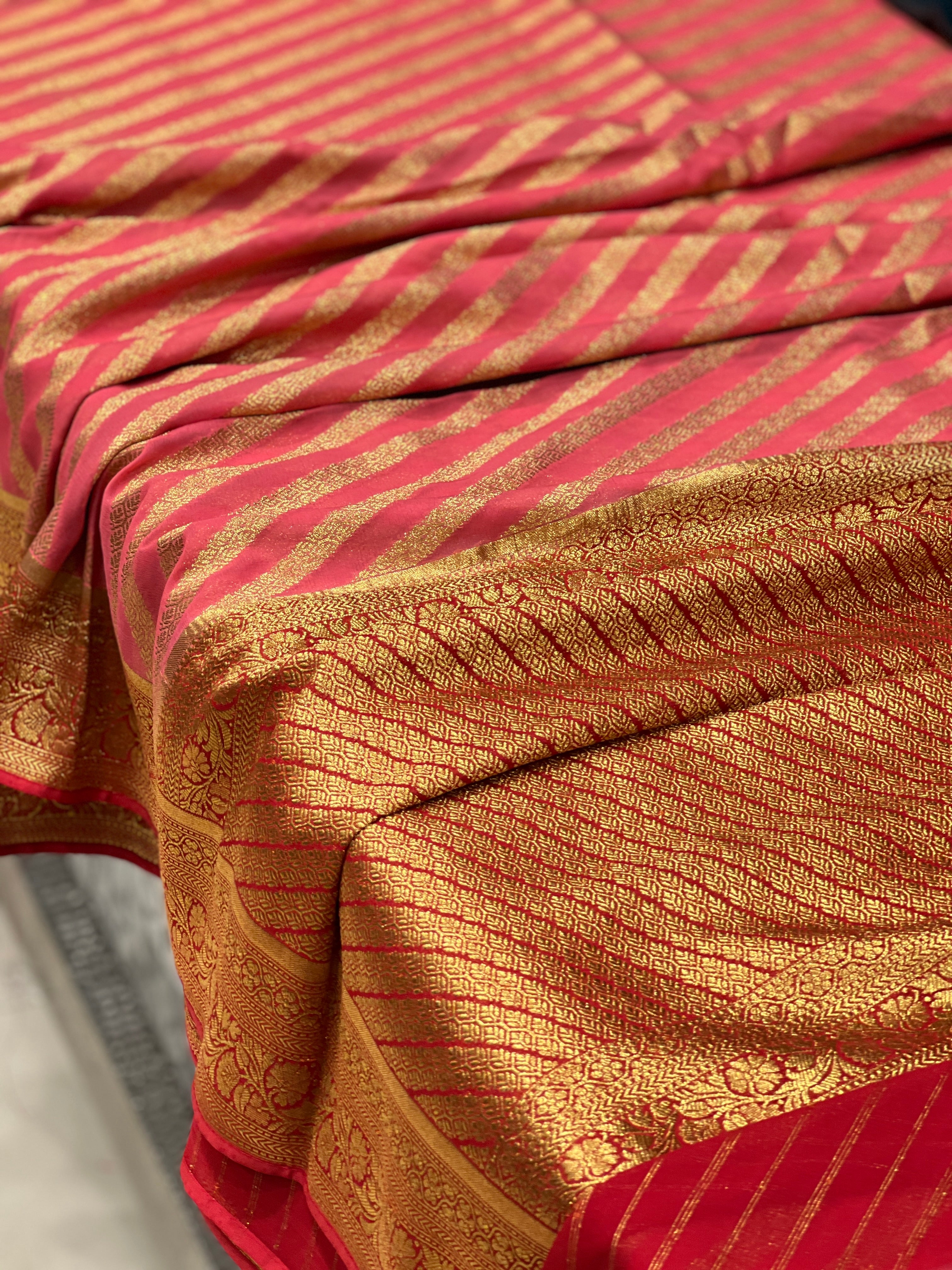 Pink Rani Banarasi Khaddi Georgette Leheriya Saree