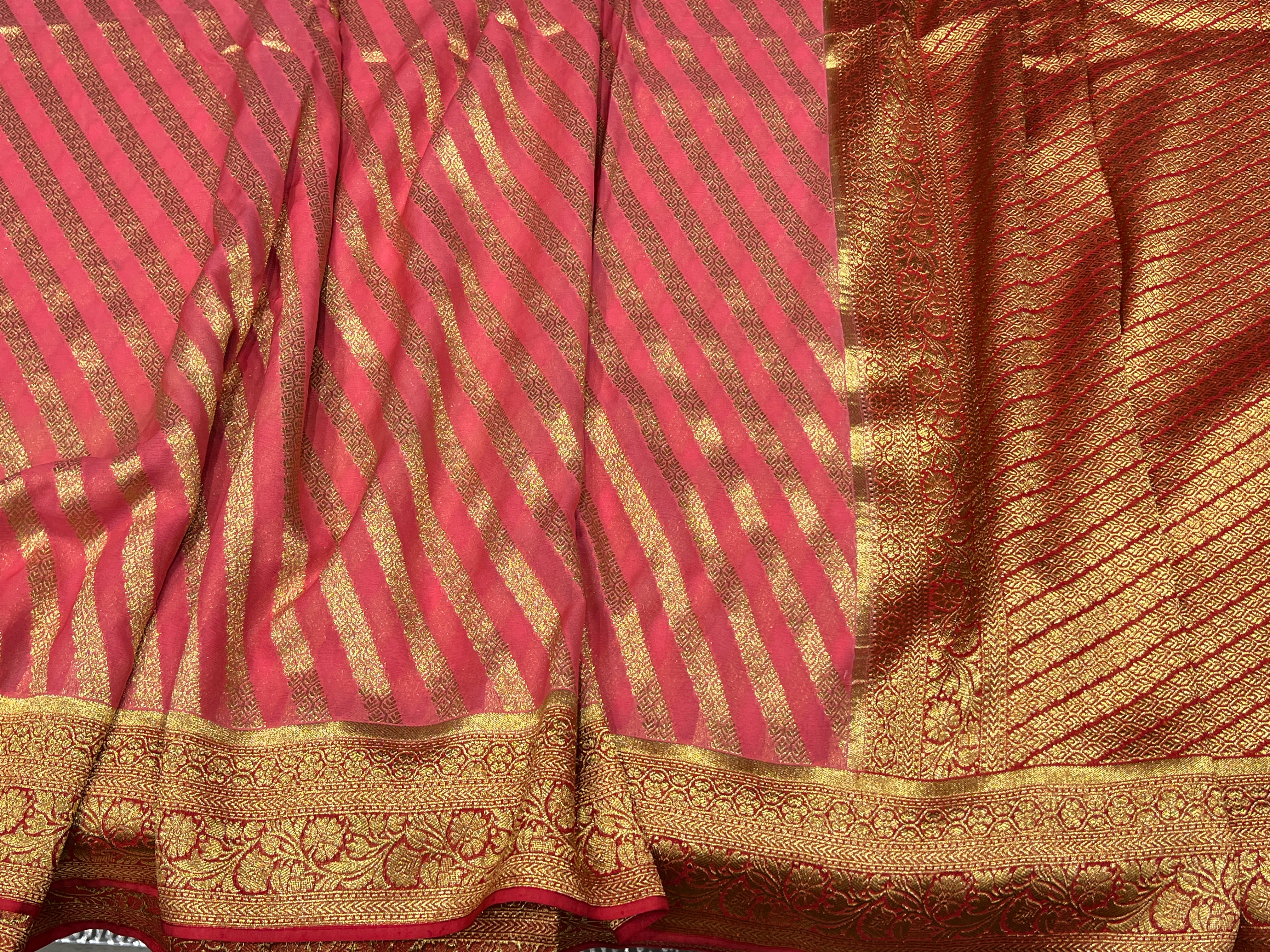 Pink Rani Banarasi Khaddi Georgette Leheriya Saree