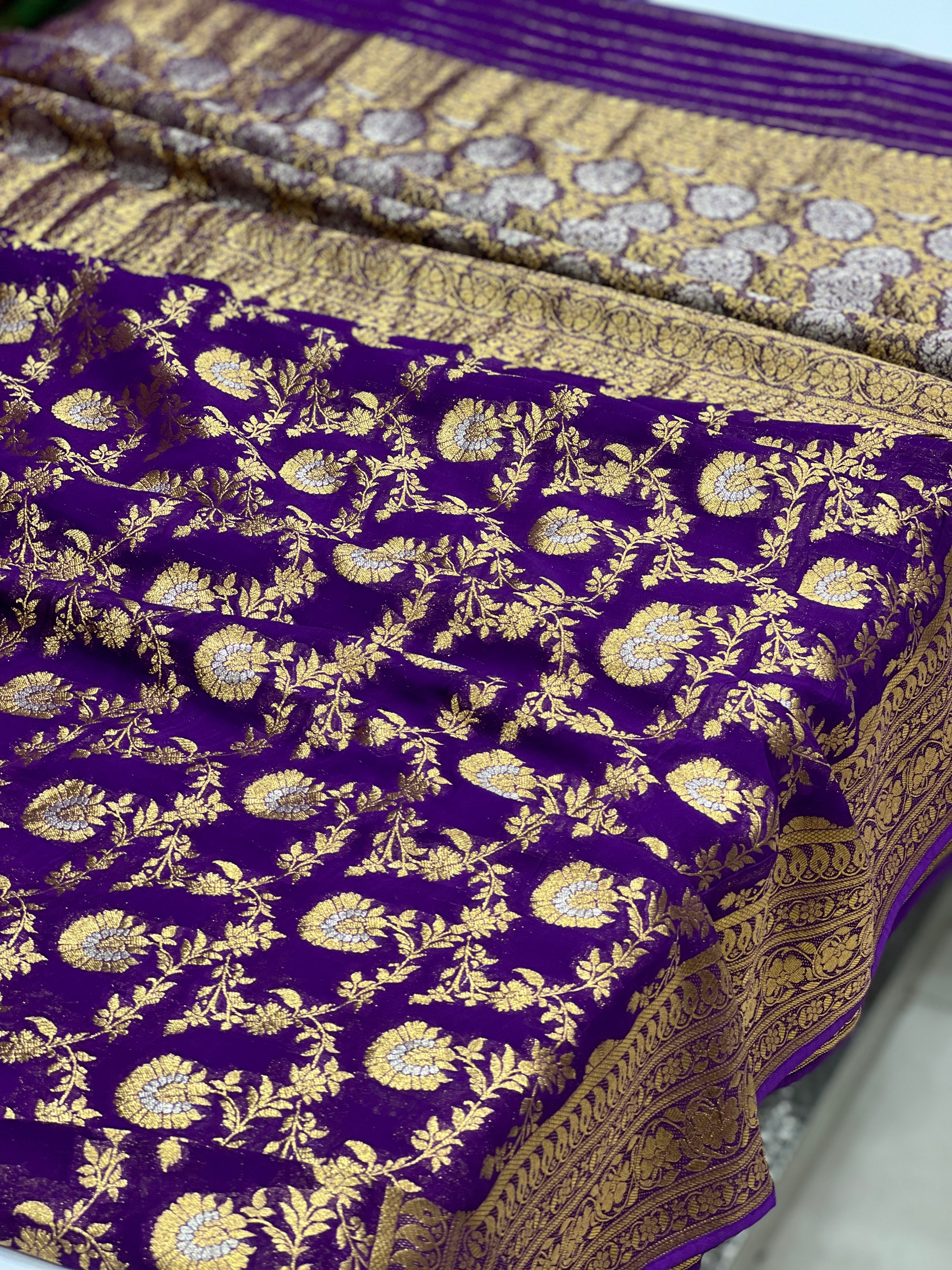 Violet Banarasi Sona Roopa Khaddi Georgette Jaal Saree