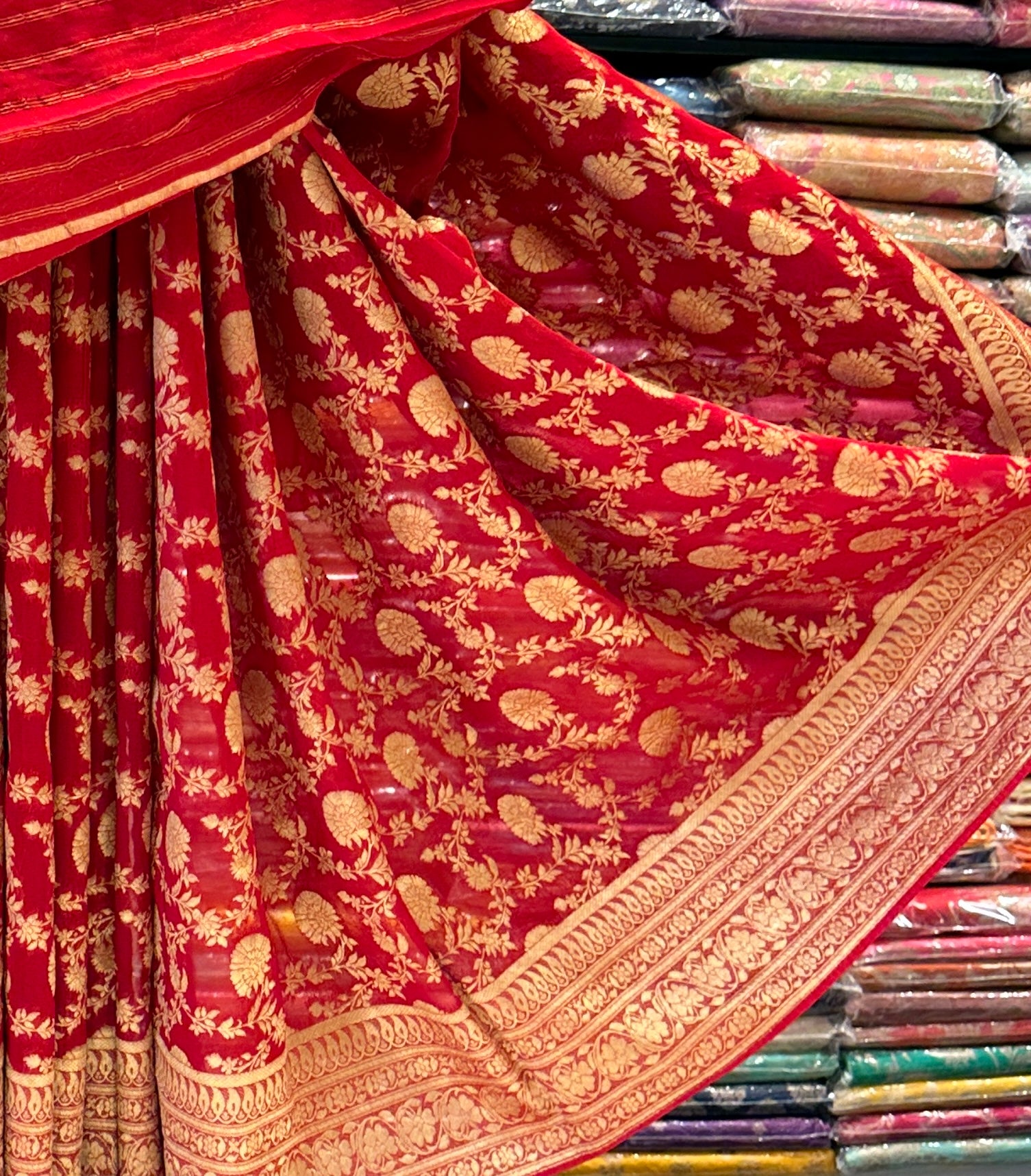 Red Banarasi Khaddi Georgette Saree