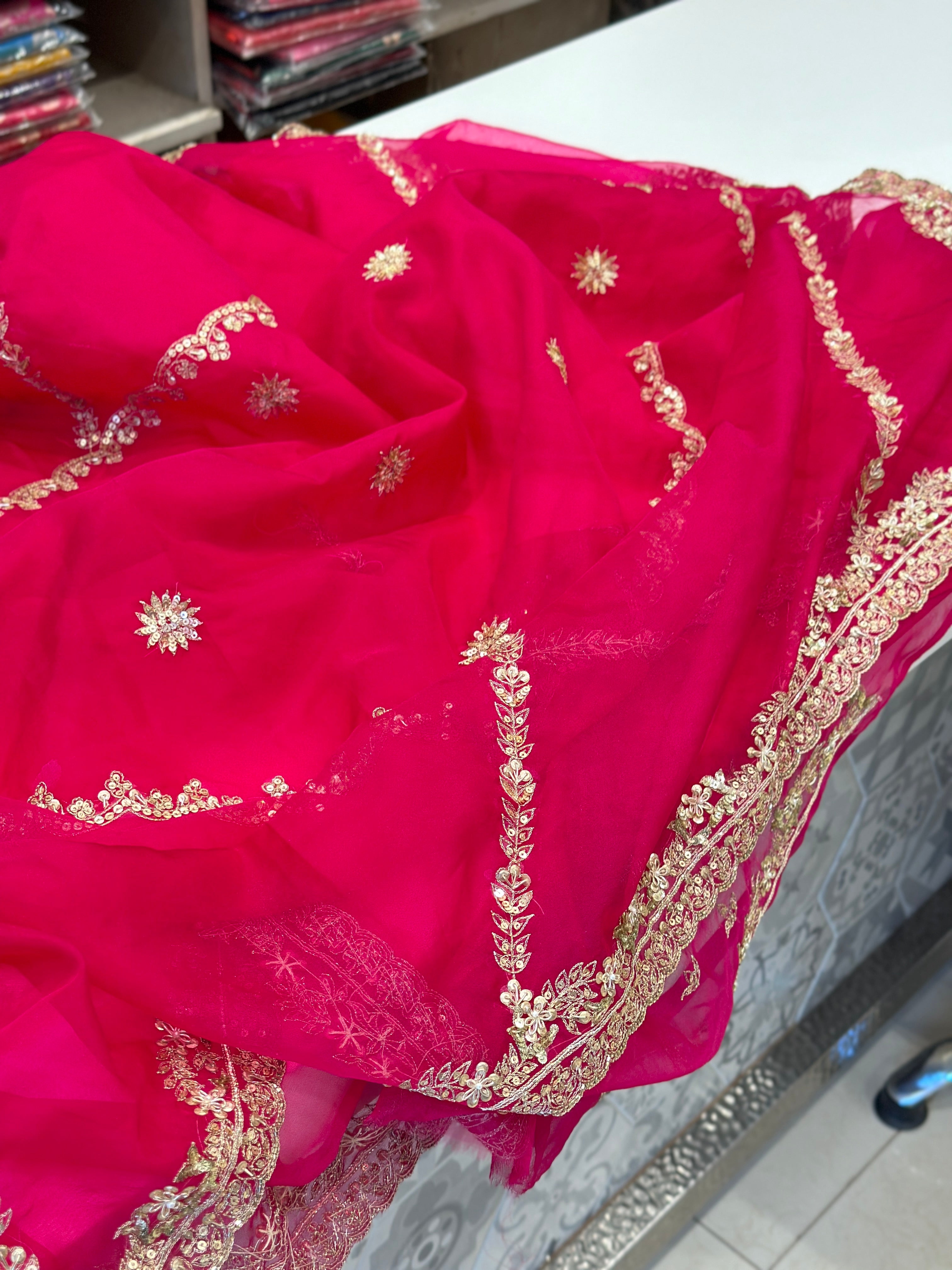 Pink Pitta Embroidery Organza Saree