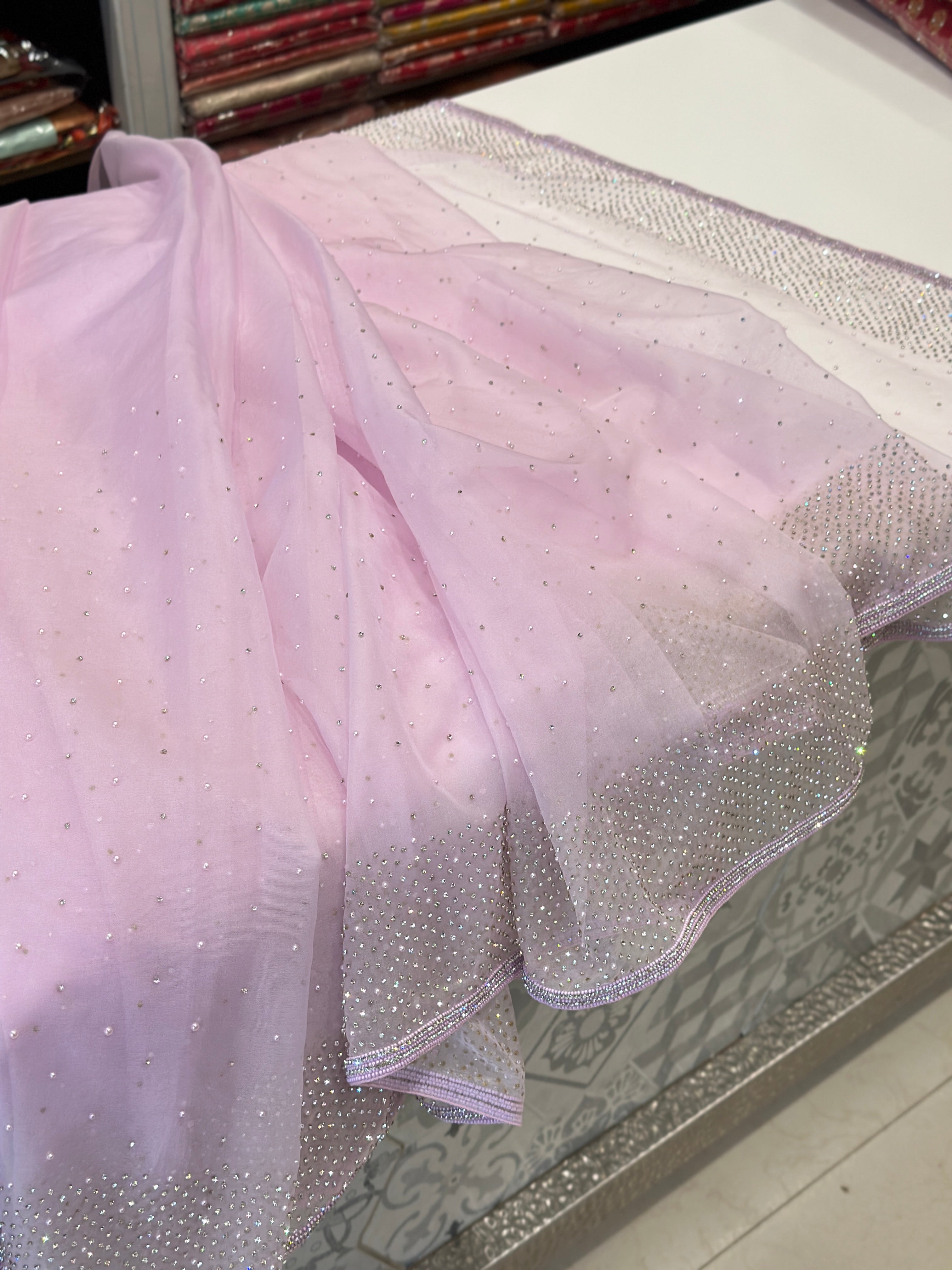 Lilac Stone Embroidery Saree