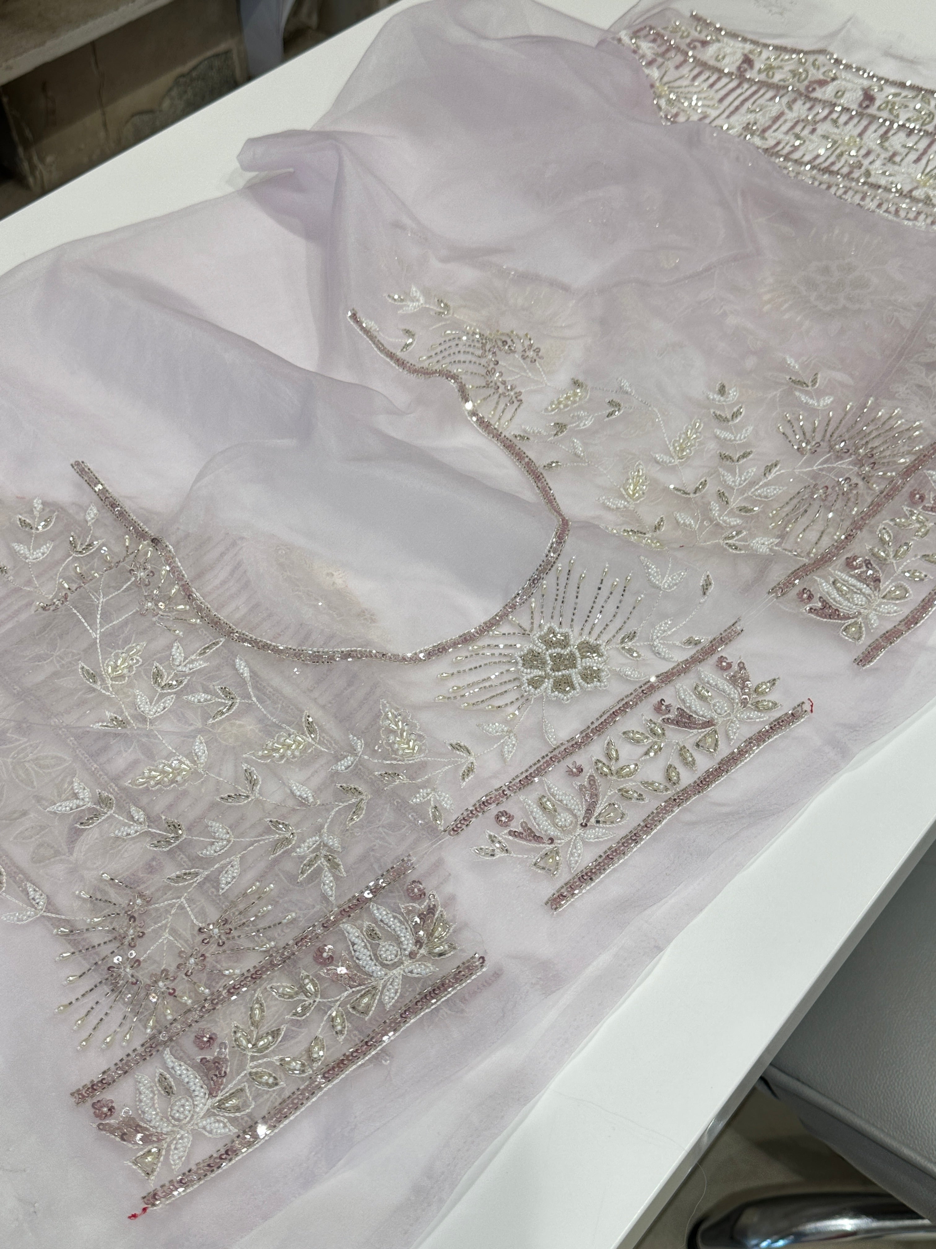 Lilac Organza Hand Embroidery Saree