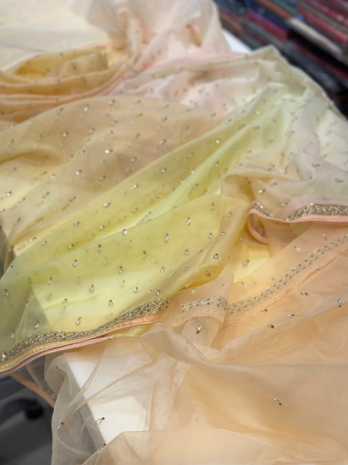 Shaded Organza Saree Hand Embroidery Buttis