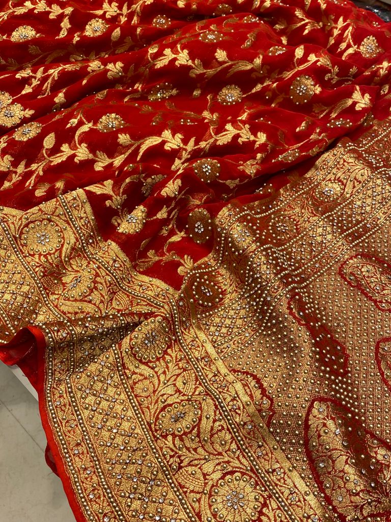 Banarasi Khaddi Georgette Hand Done Buttis