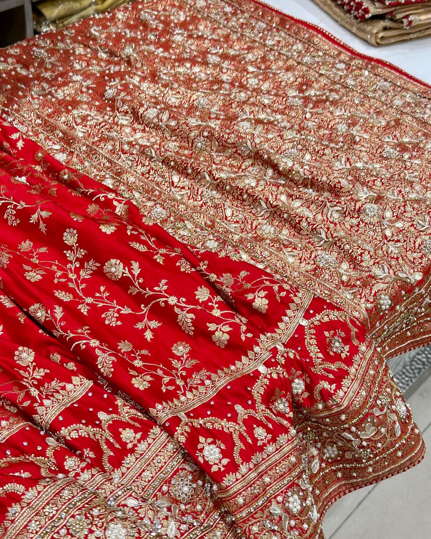 Red Banarasi Silk Crown Border Silk Embroidery Saree