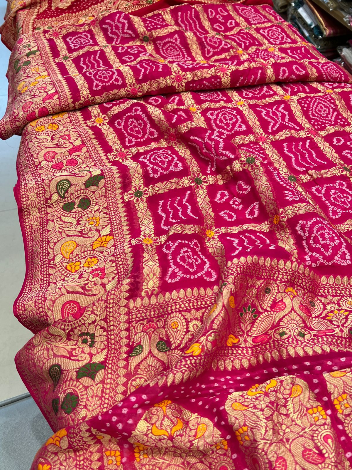 Rani Pink Woven Bandhej Gharchola Saree