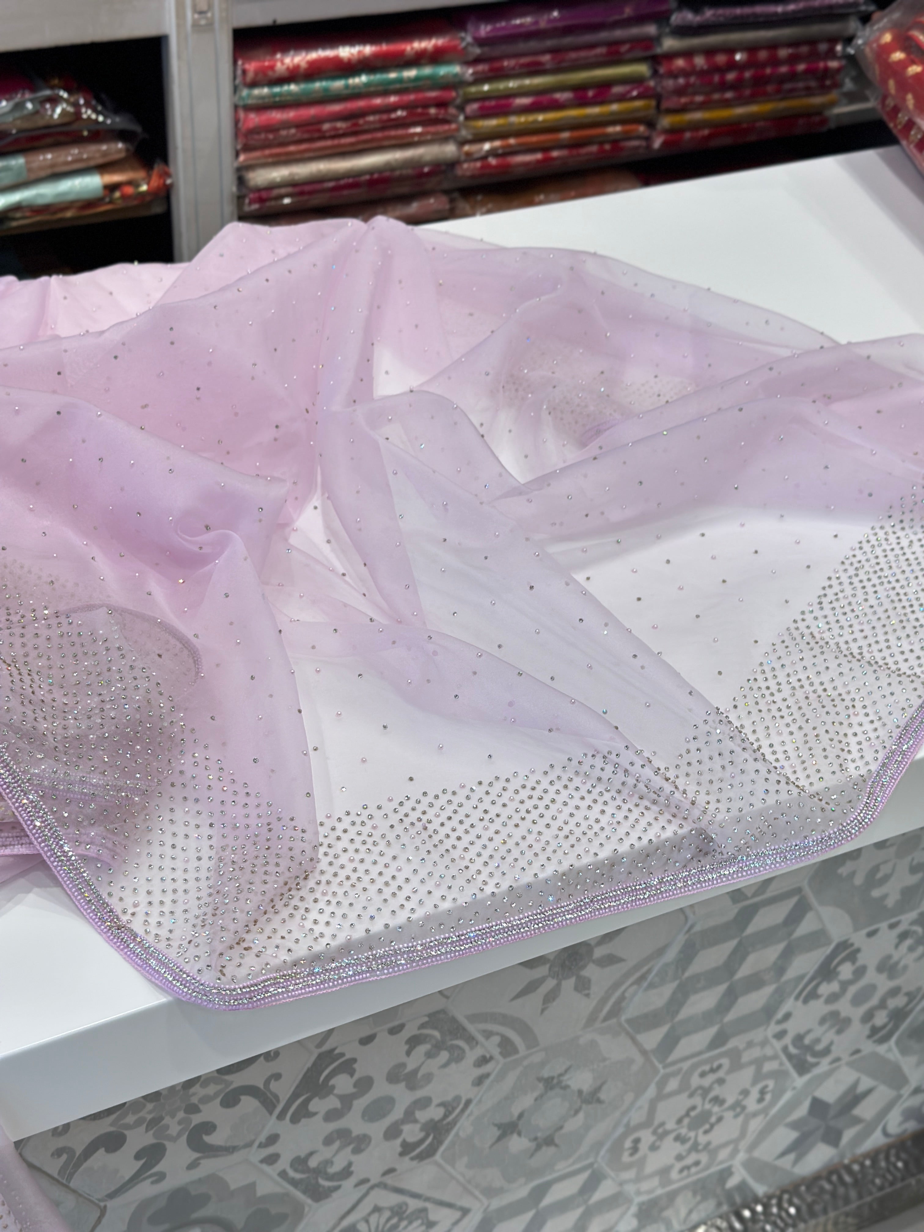 Lilac Stone Embroidery Saree