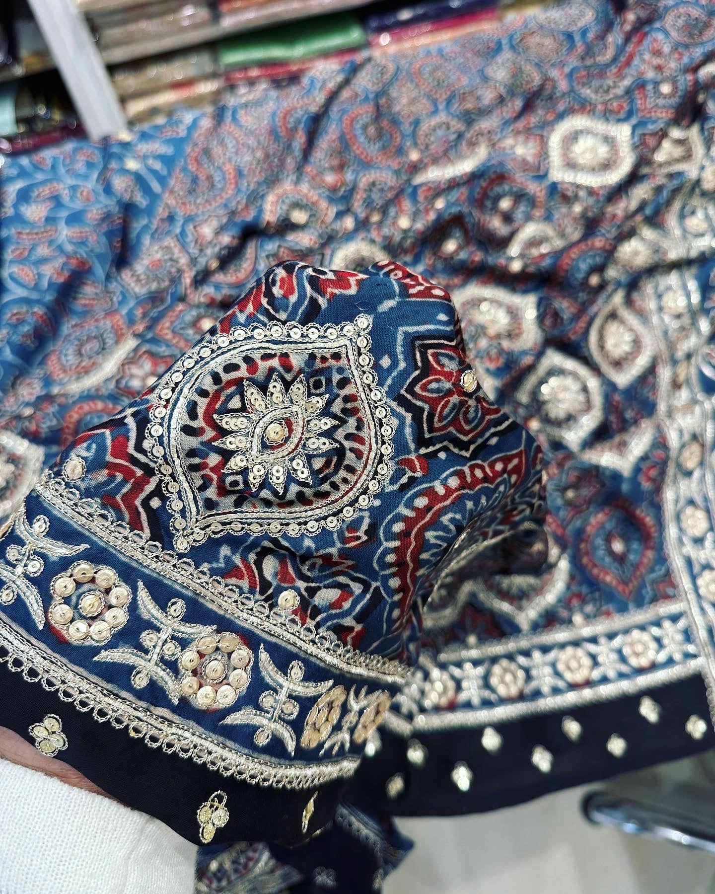 Ajrakh Hand Embroidery Saree