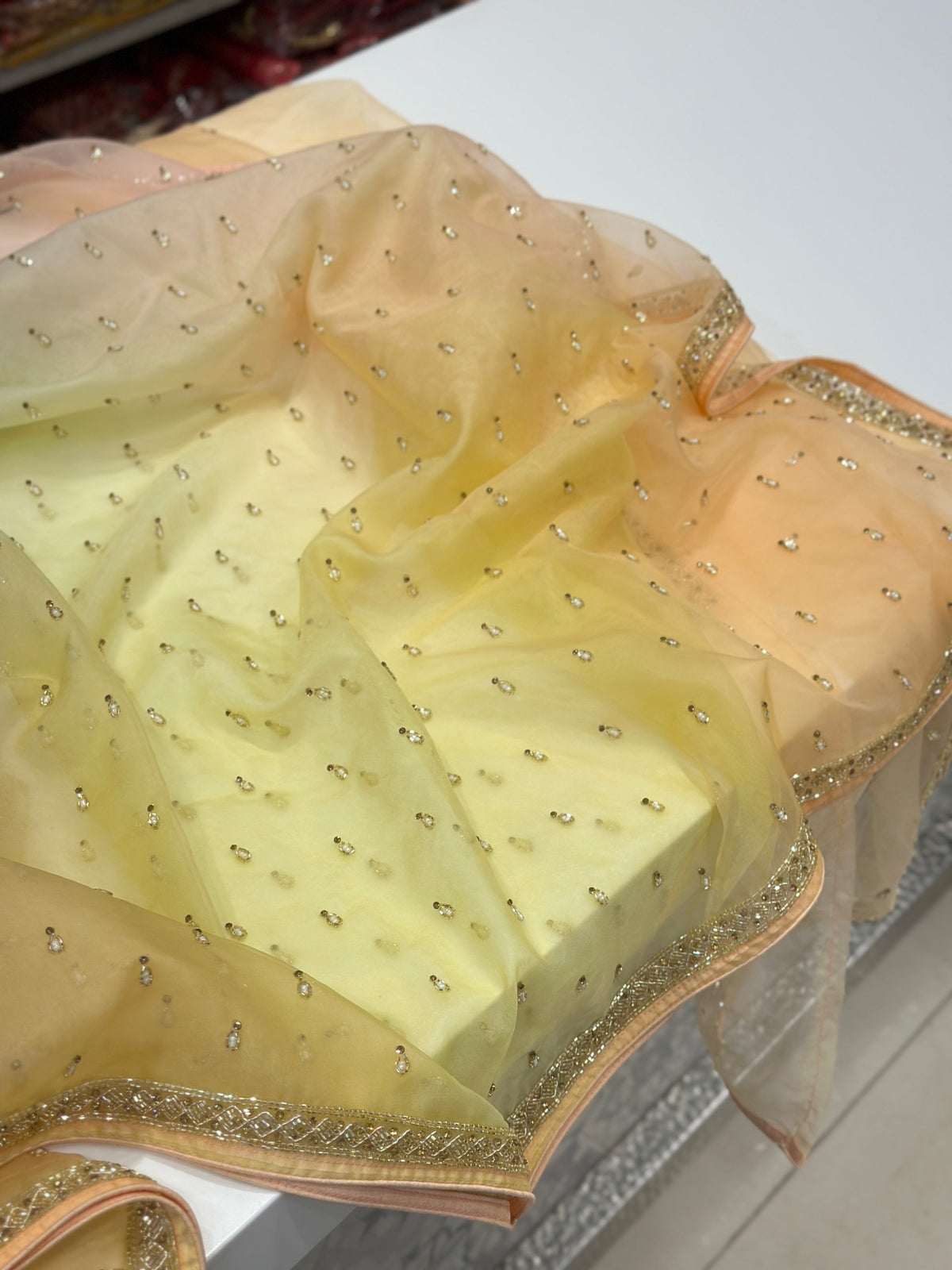 Shaded Organza Saree Hand Embroidery Buttis