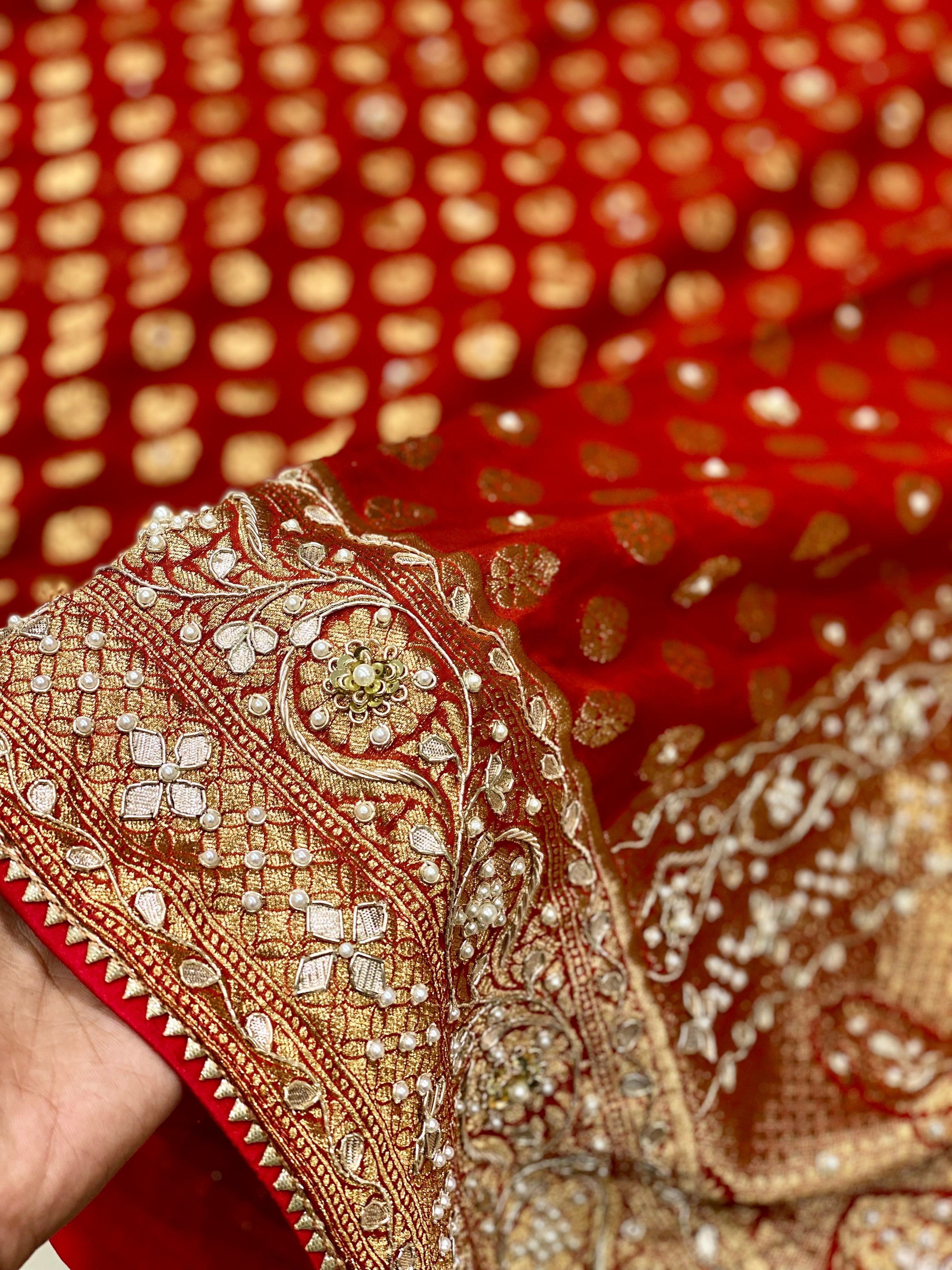Red Banarasi Buttis with Hand Embroidery Georgette Saree