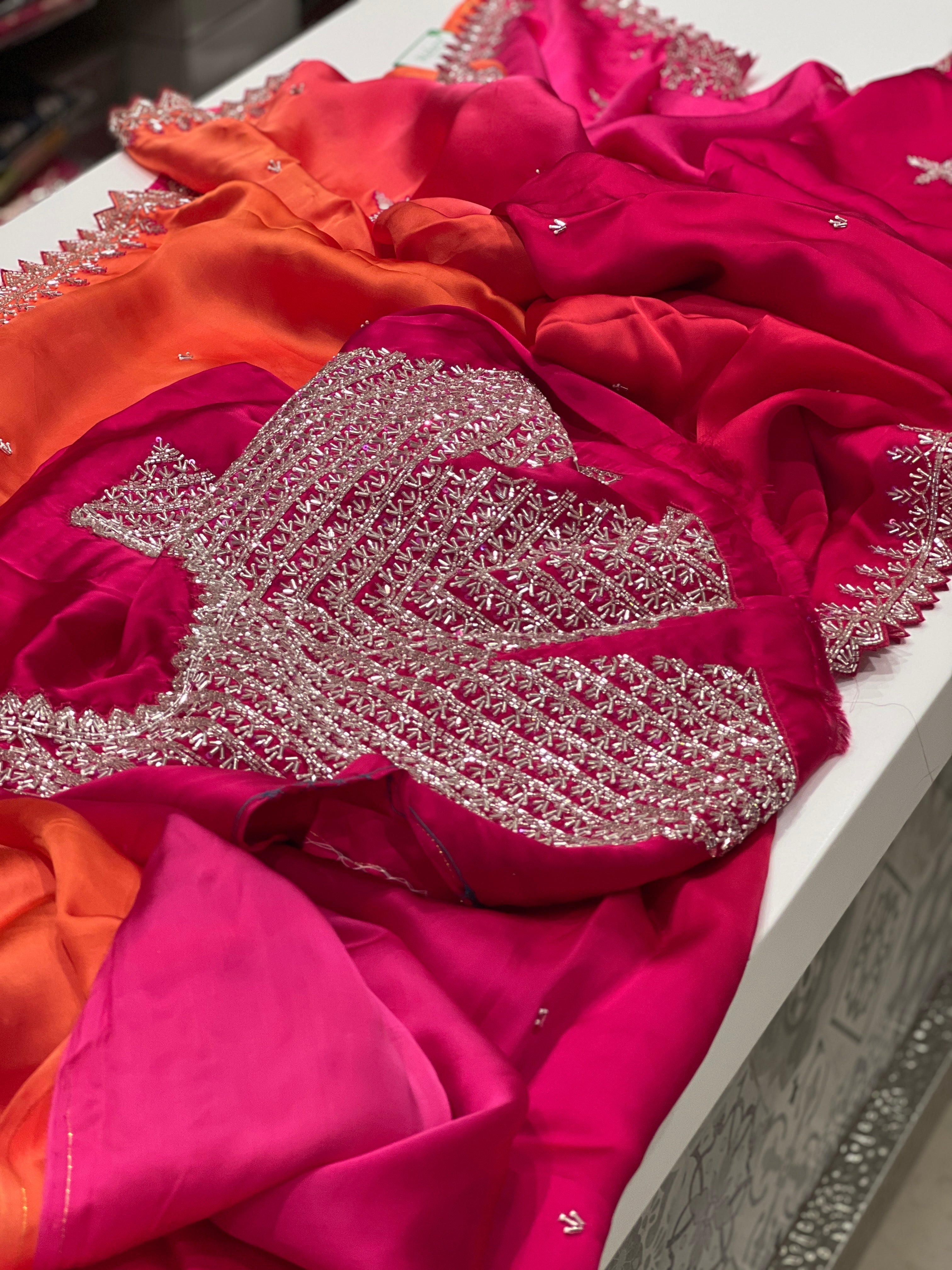 Shaded Satin Organza Heavy Blouse Saree