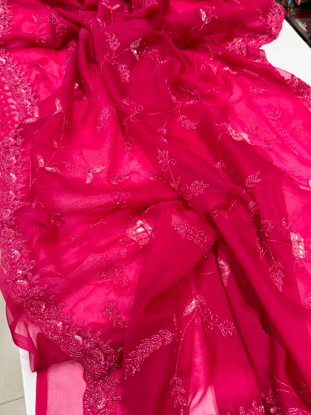 Rani Organza Jaal Embroidery Saree