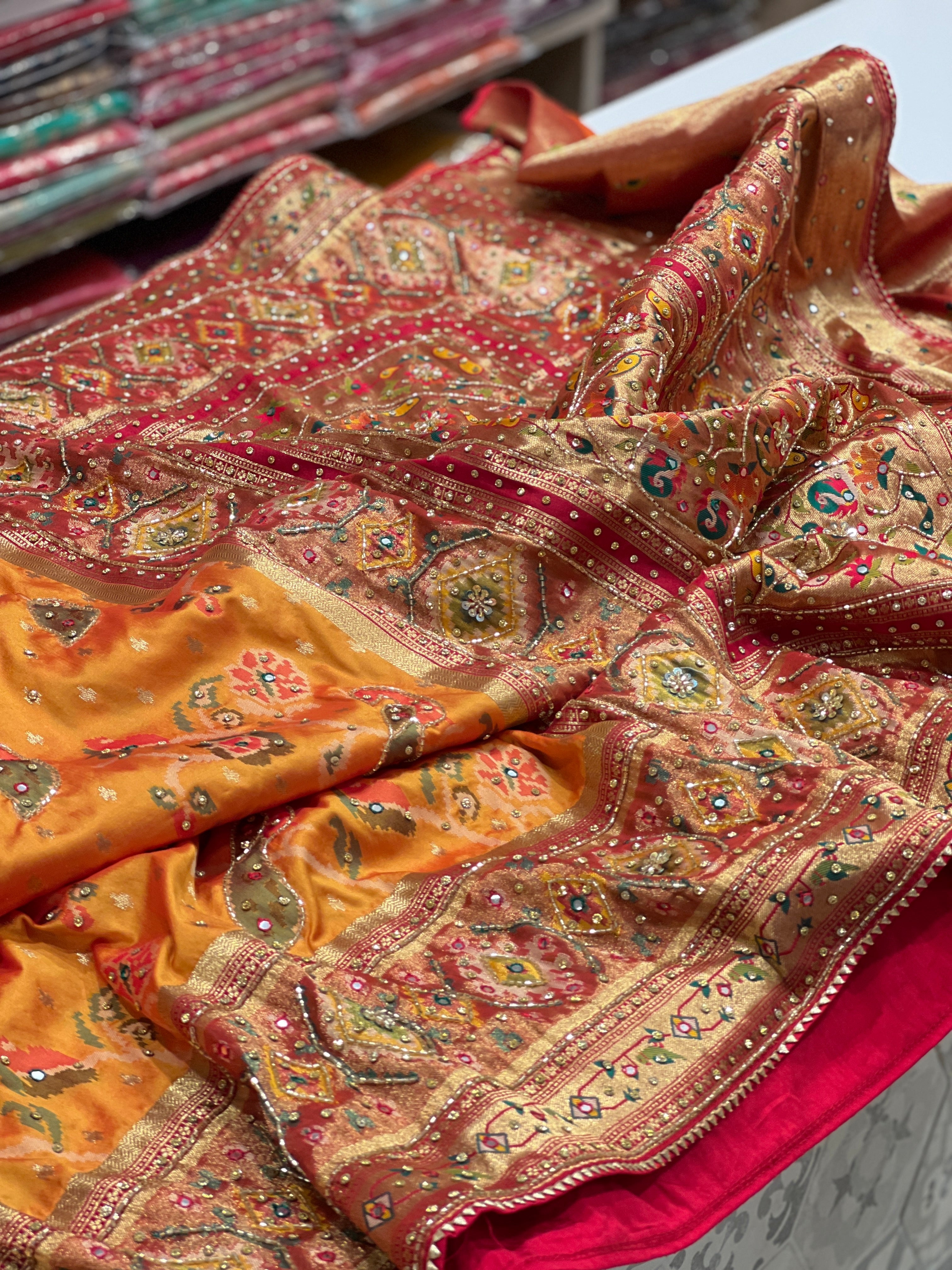 Mustard Yellow Patola Hand Embroidery Peacock