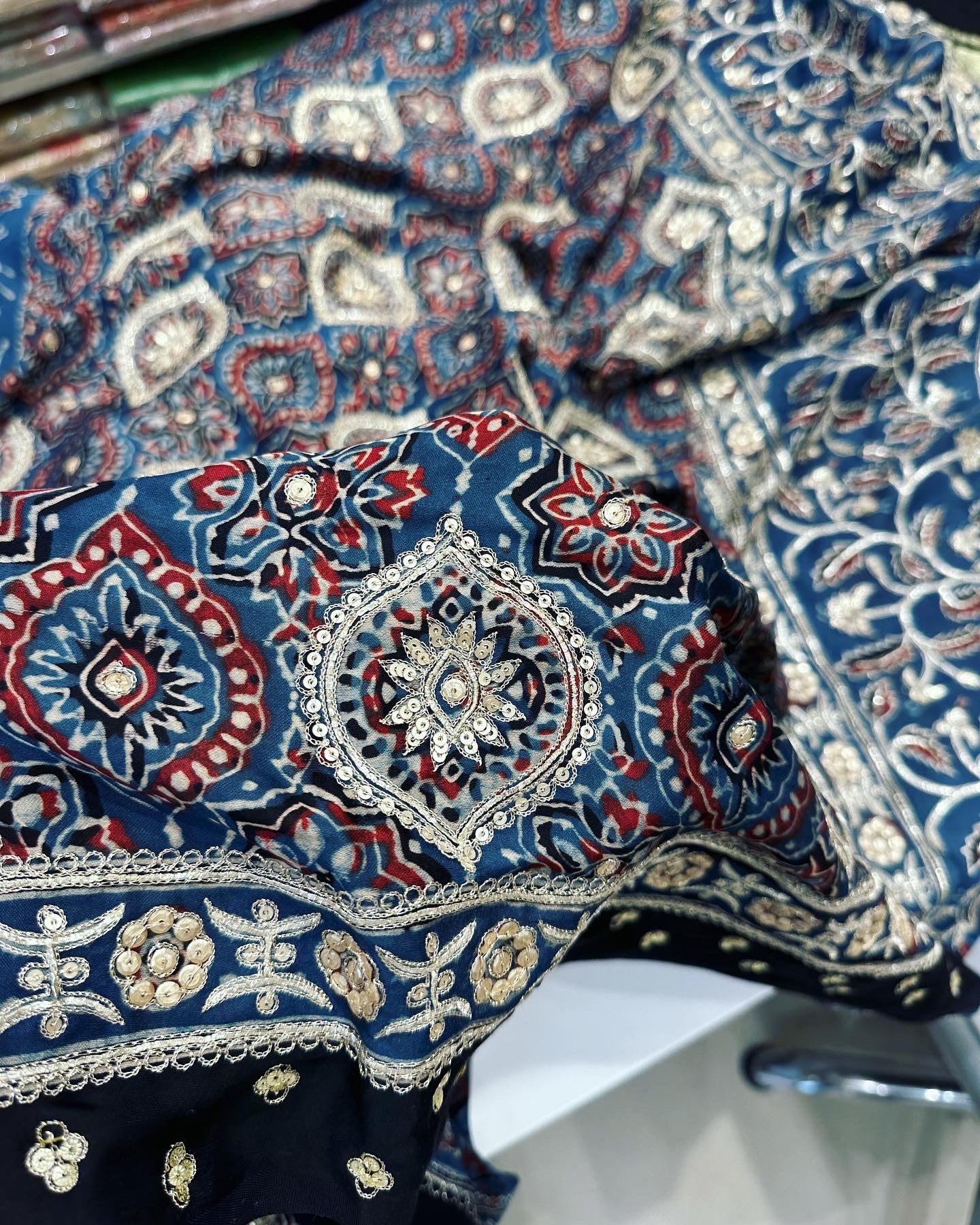 Ajrakh Hand Embroidery Saree