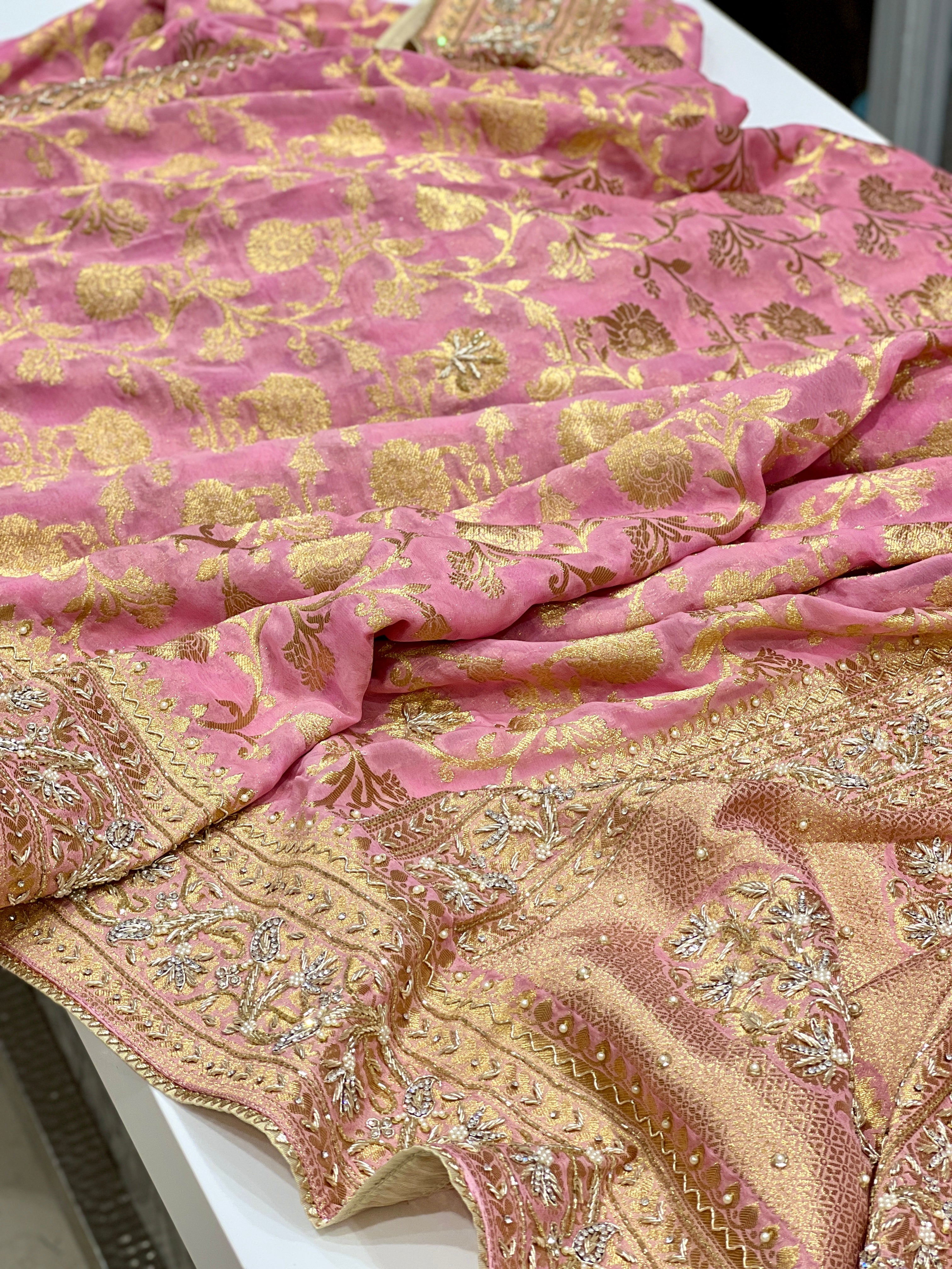 Pink Georgette Hand Embroidery