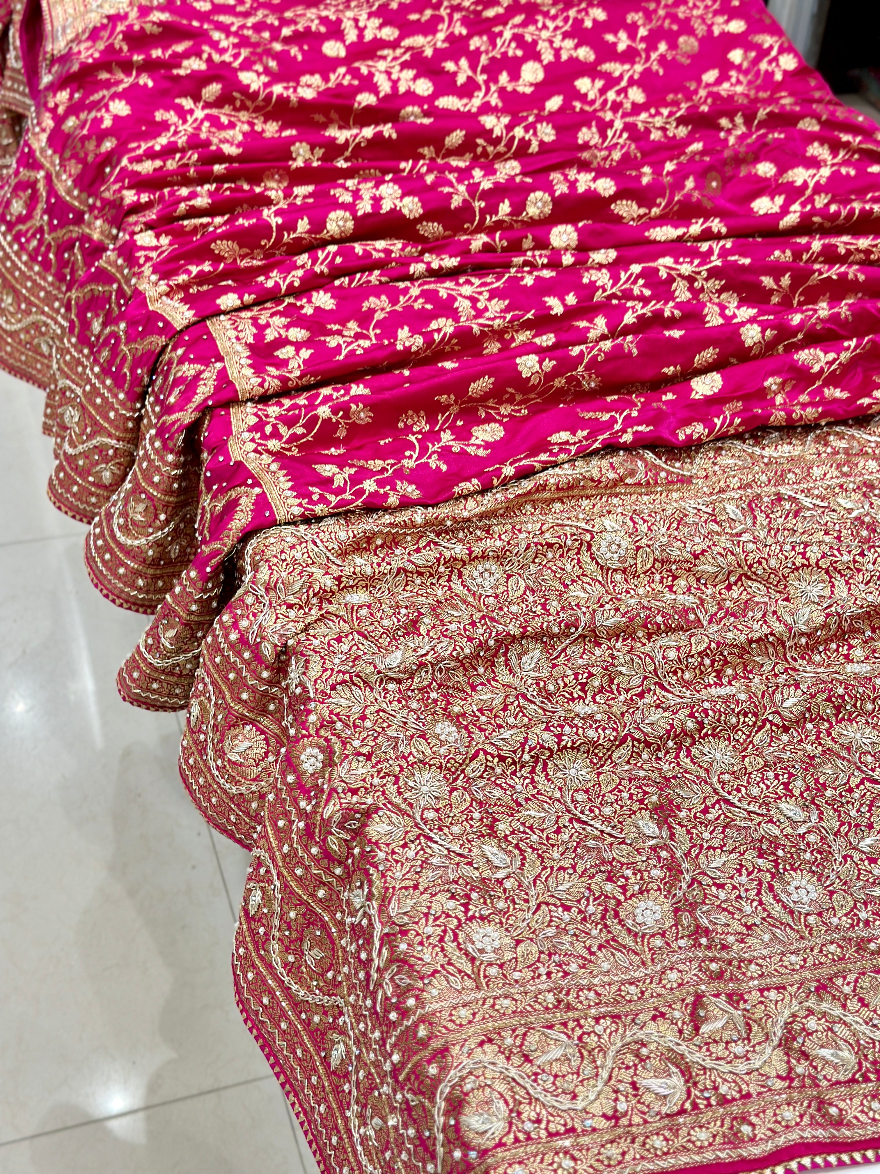 Rani Banarasi Hand Zardosi Chain Embroidery