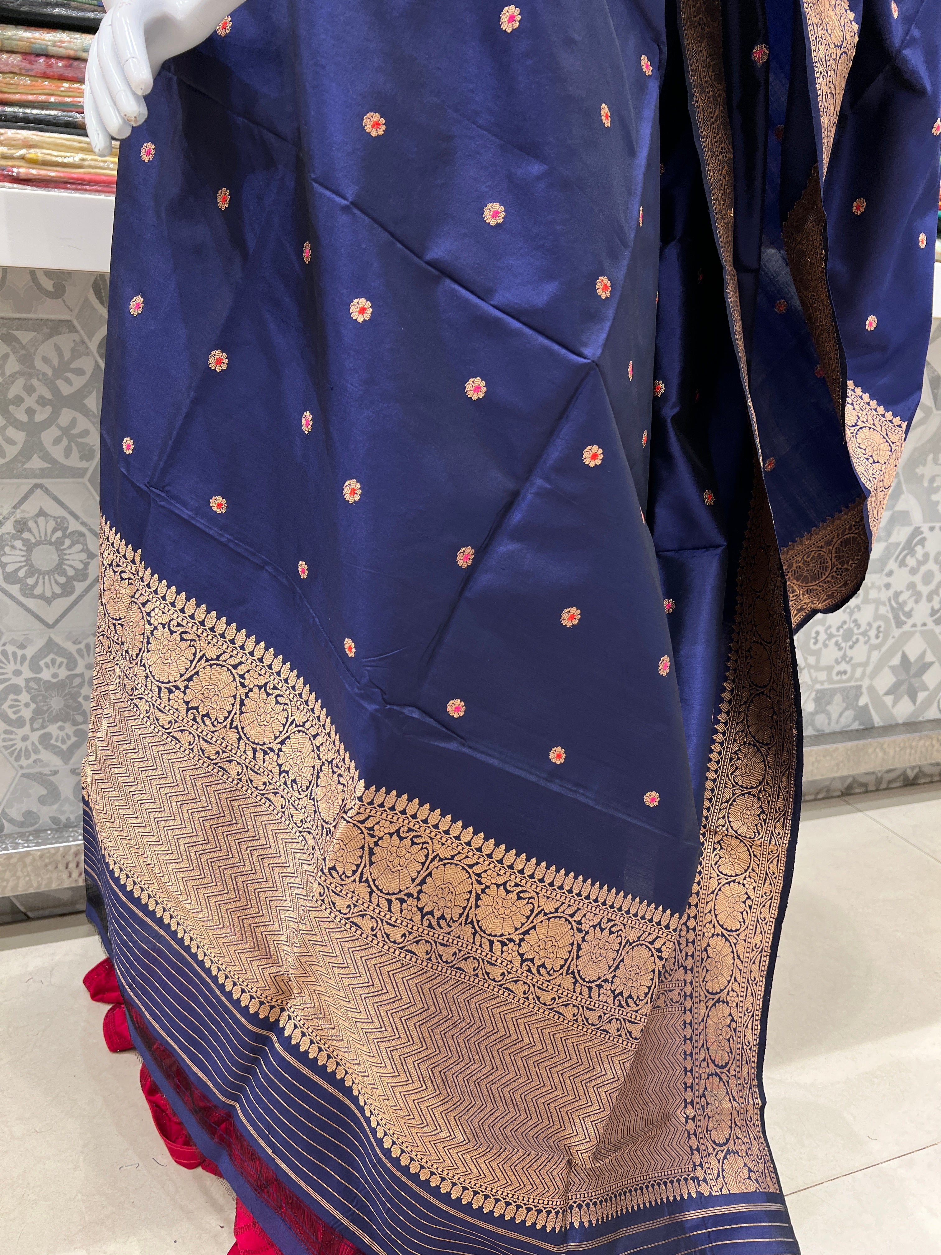 Blue Handloom Banarasi Dupatta Meena Buttis