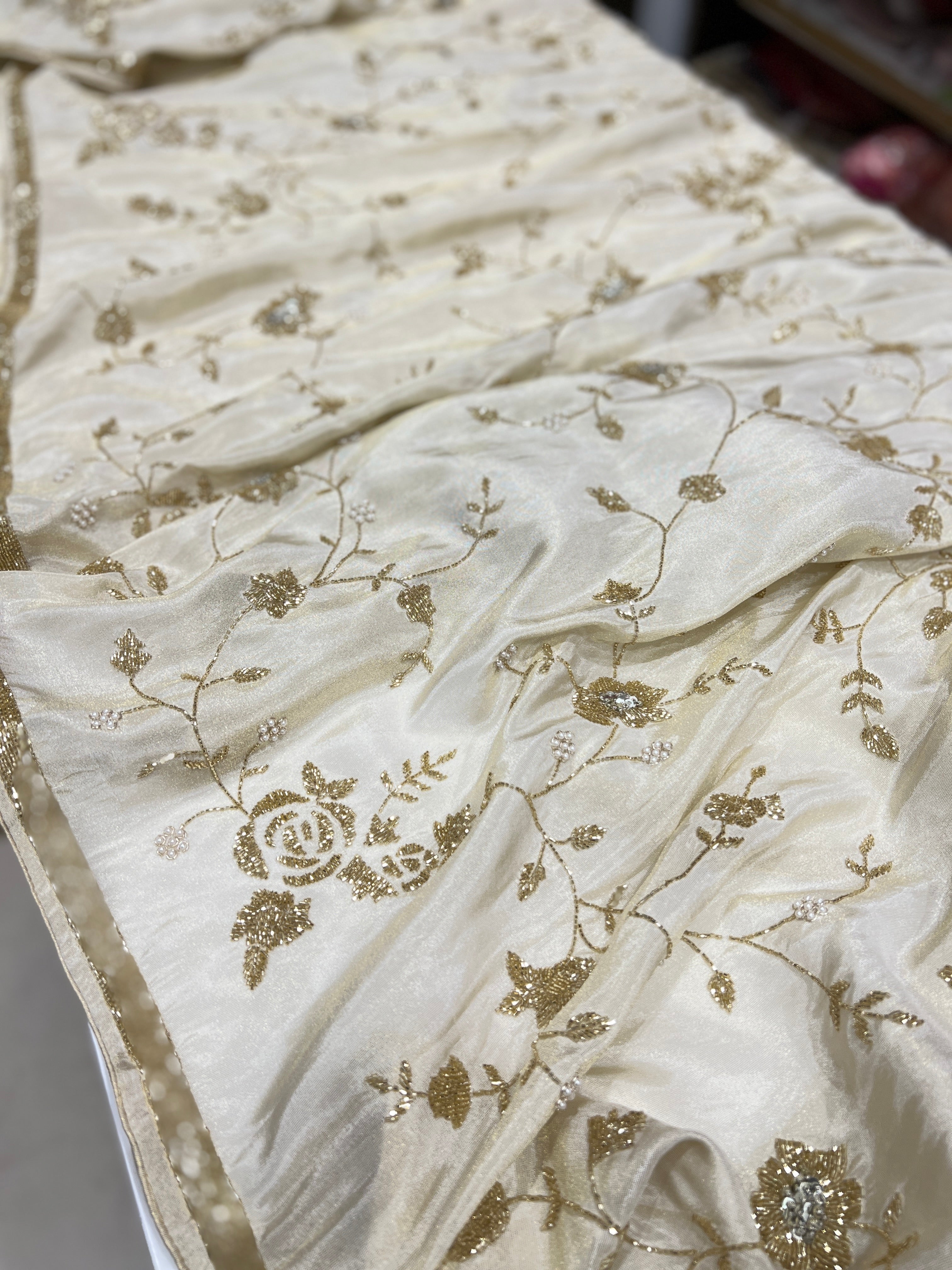 Tissue Silk Hand Embroidery Saree