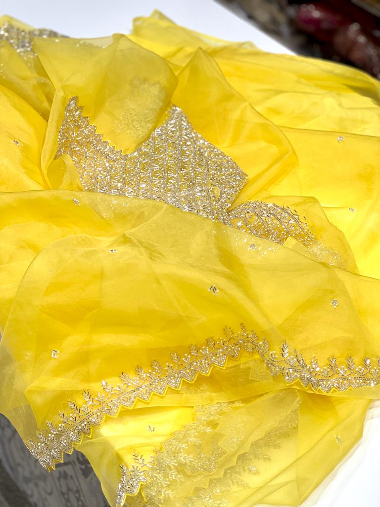 Yellow Organza Heavy Blouse Saree