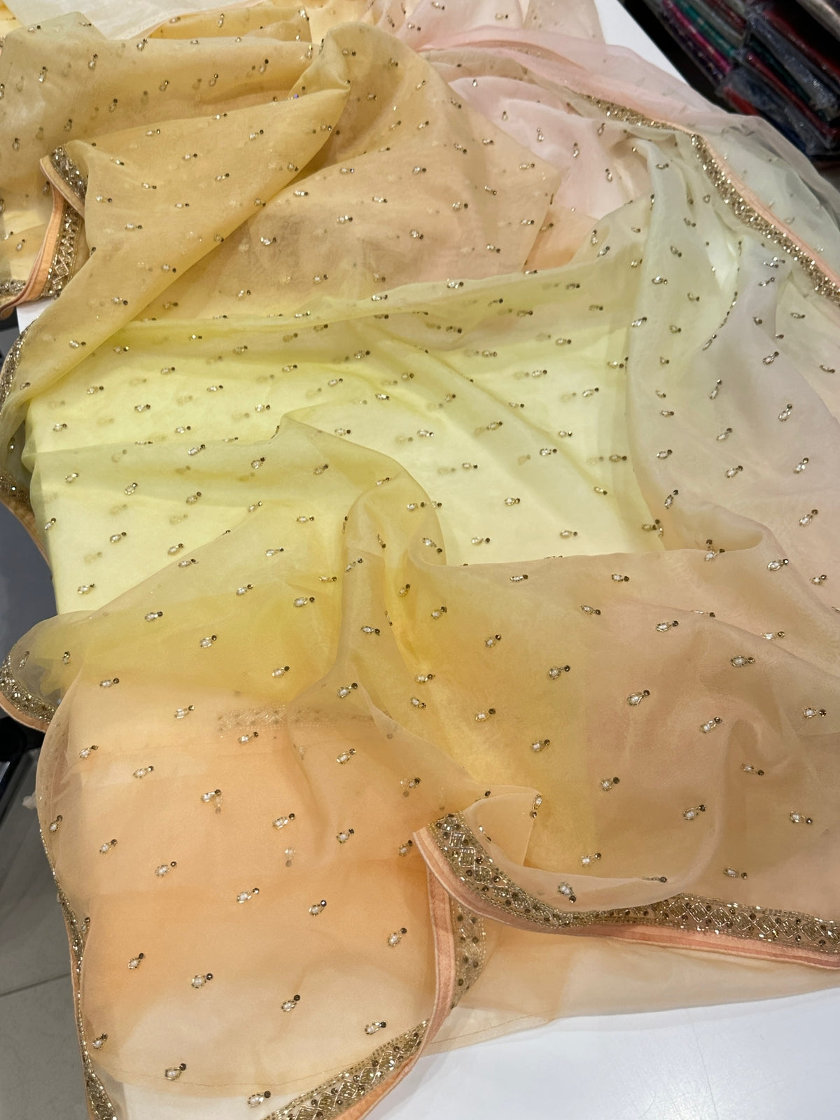 Shaded Organza Saree Hand Embroidery Buttis