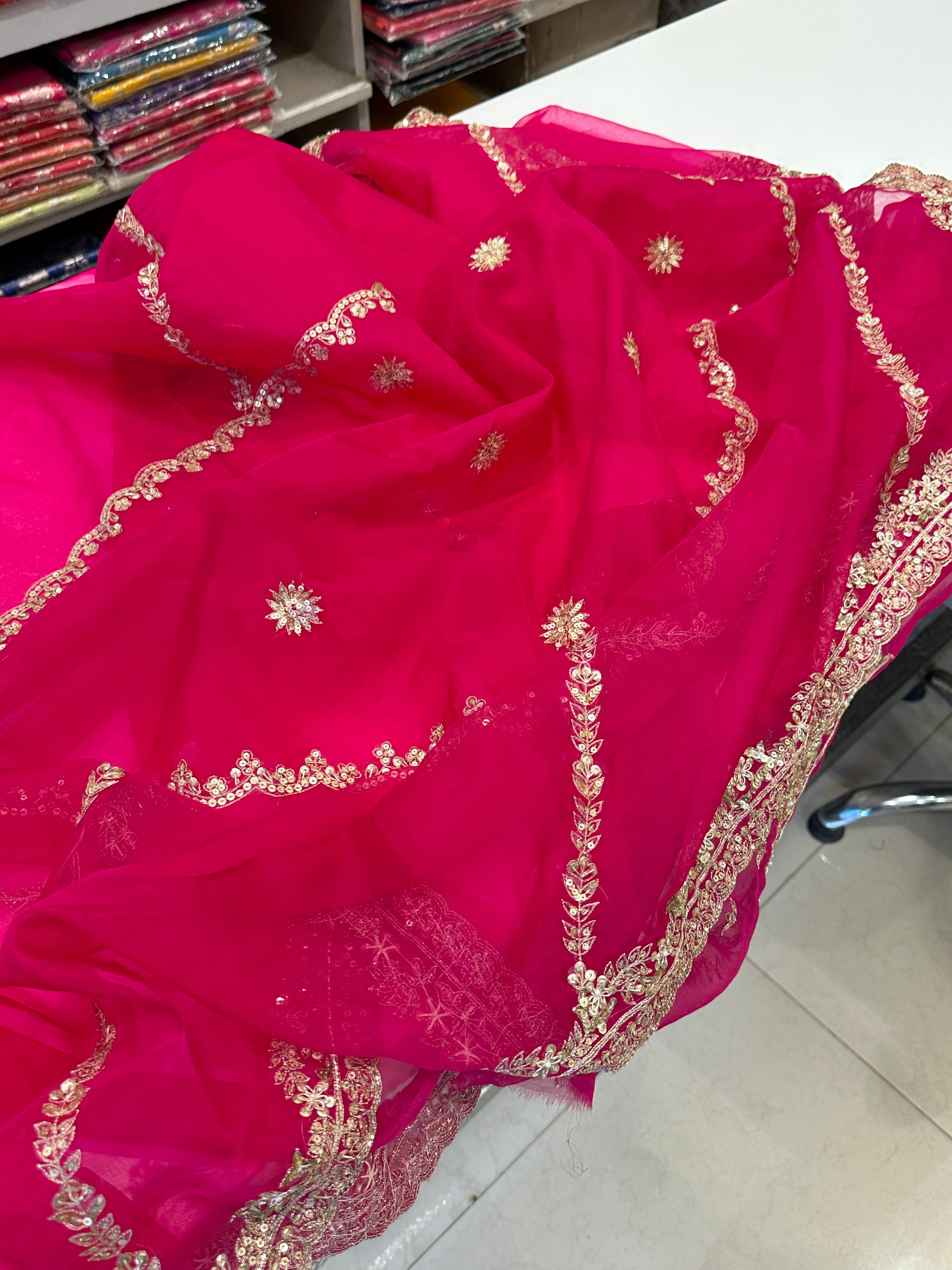 Pink Pitta Embroidery Organza Saree