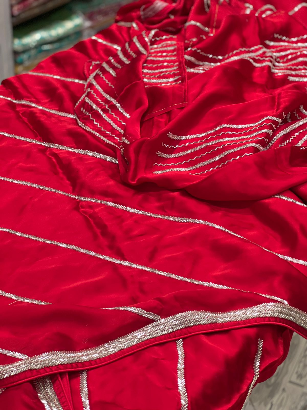 Red Satin Contemporary Hand Embroidery Saree