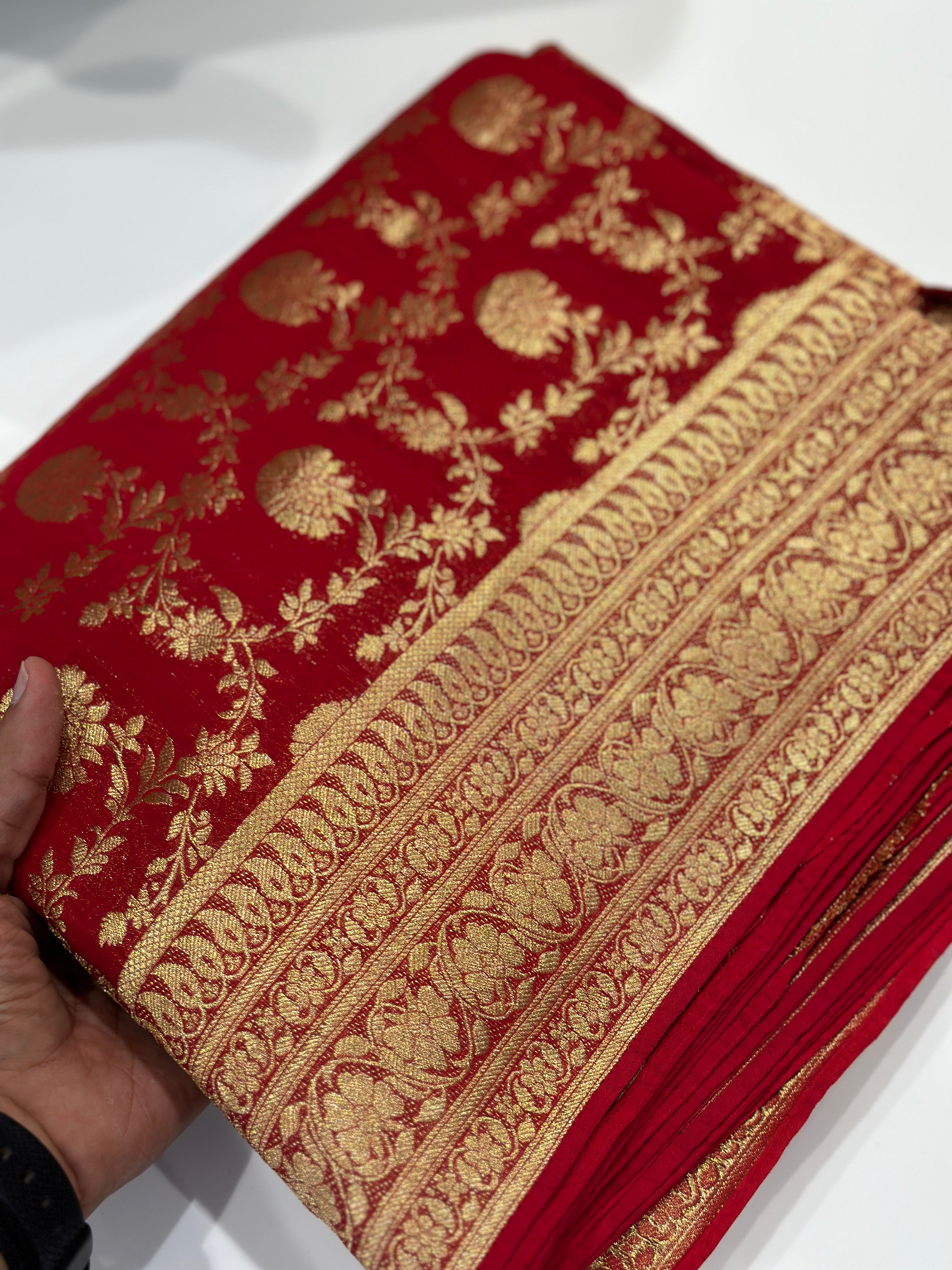 Red Banarasi Khaddi Georgette Saree