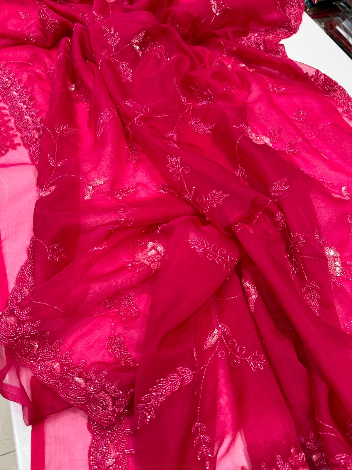 Rani Organza Jaal Embroidery Saree