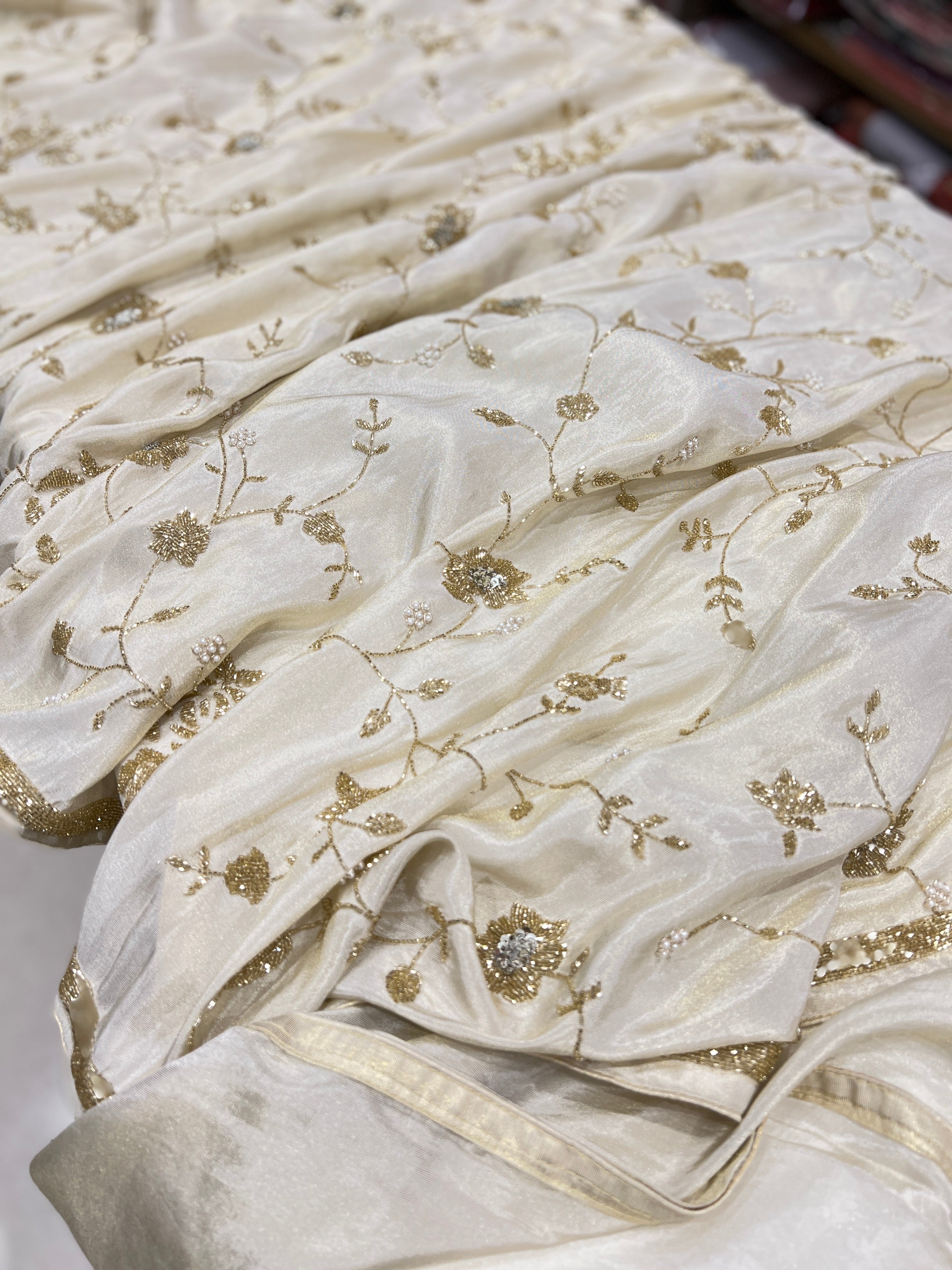 Tissue Silk Hand Embroidery Saree