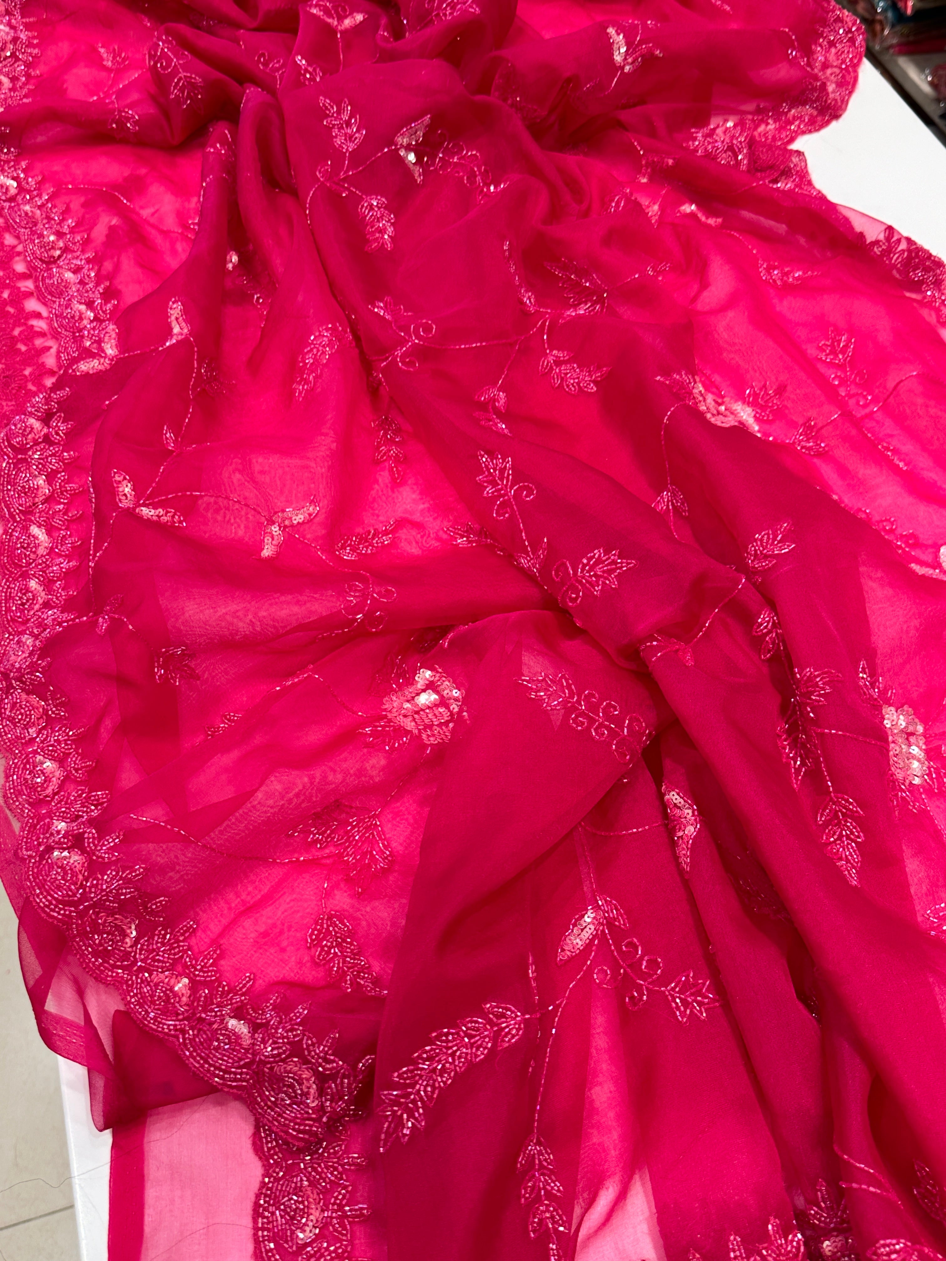 Rani Organza Jaal Embroidery Saree