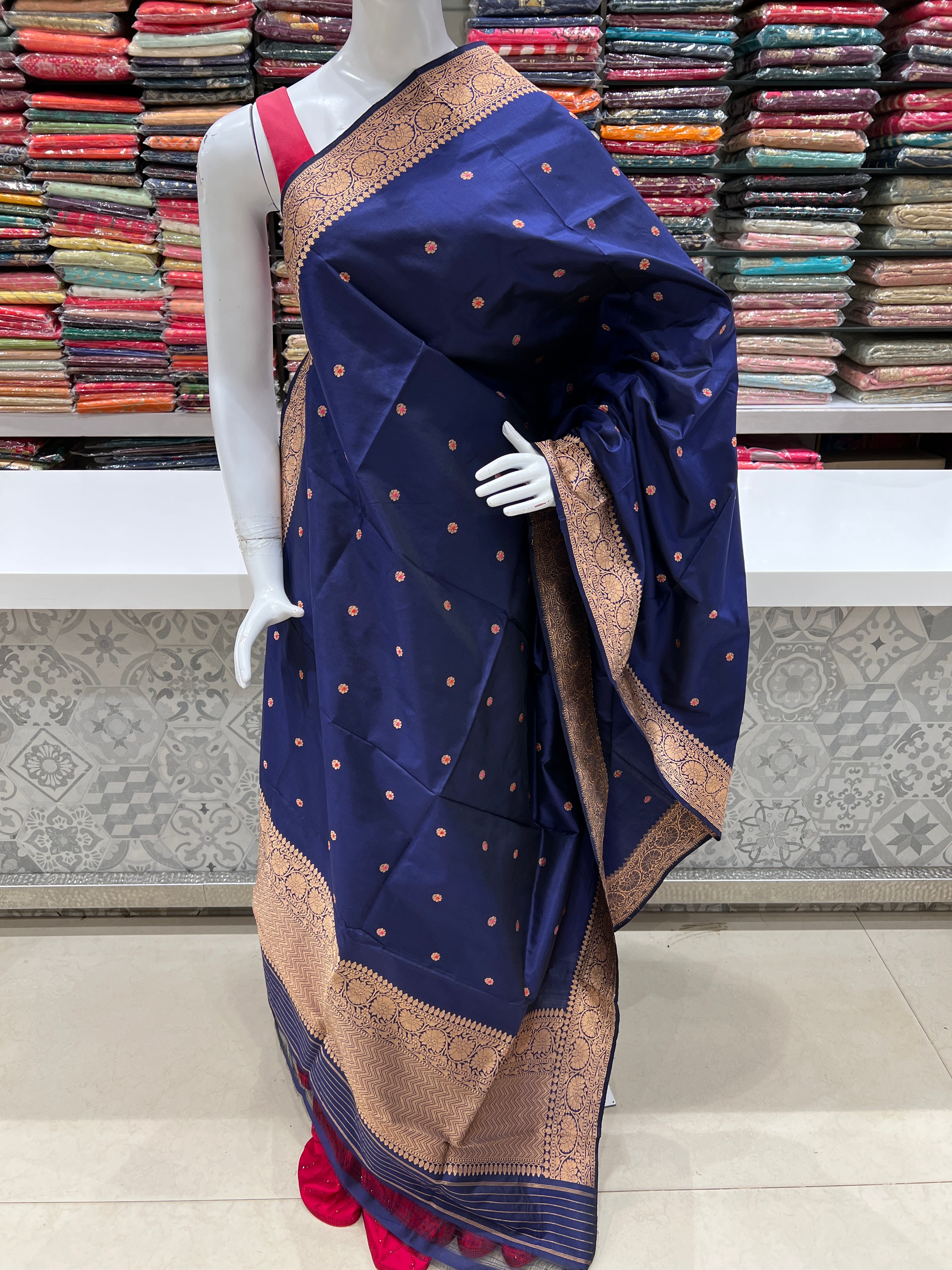 Blue Handloom Banarasi Dupatta Meena Buttis