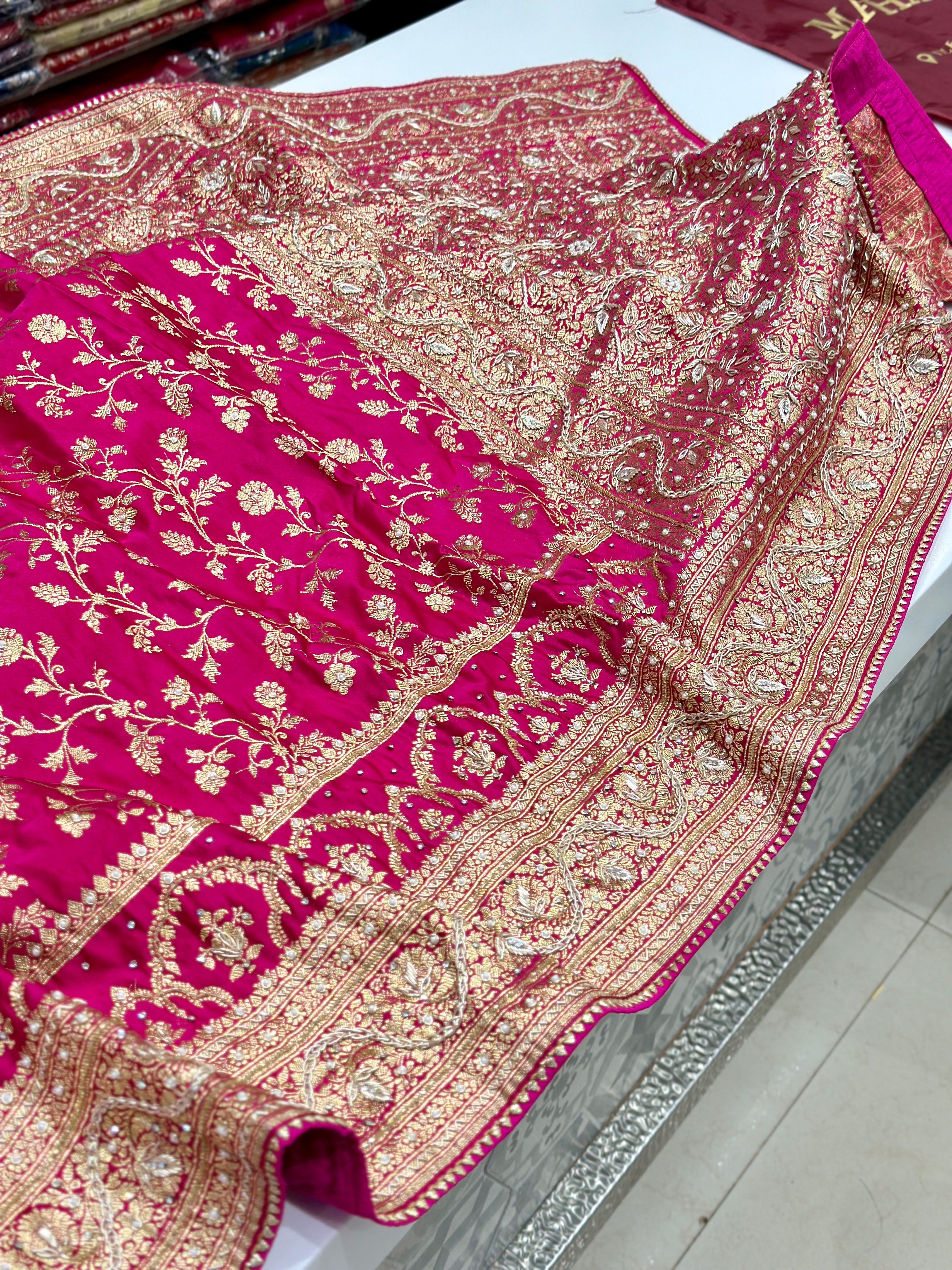 Rani Banarasi Hand Zardosi Chain Embroidery