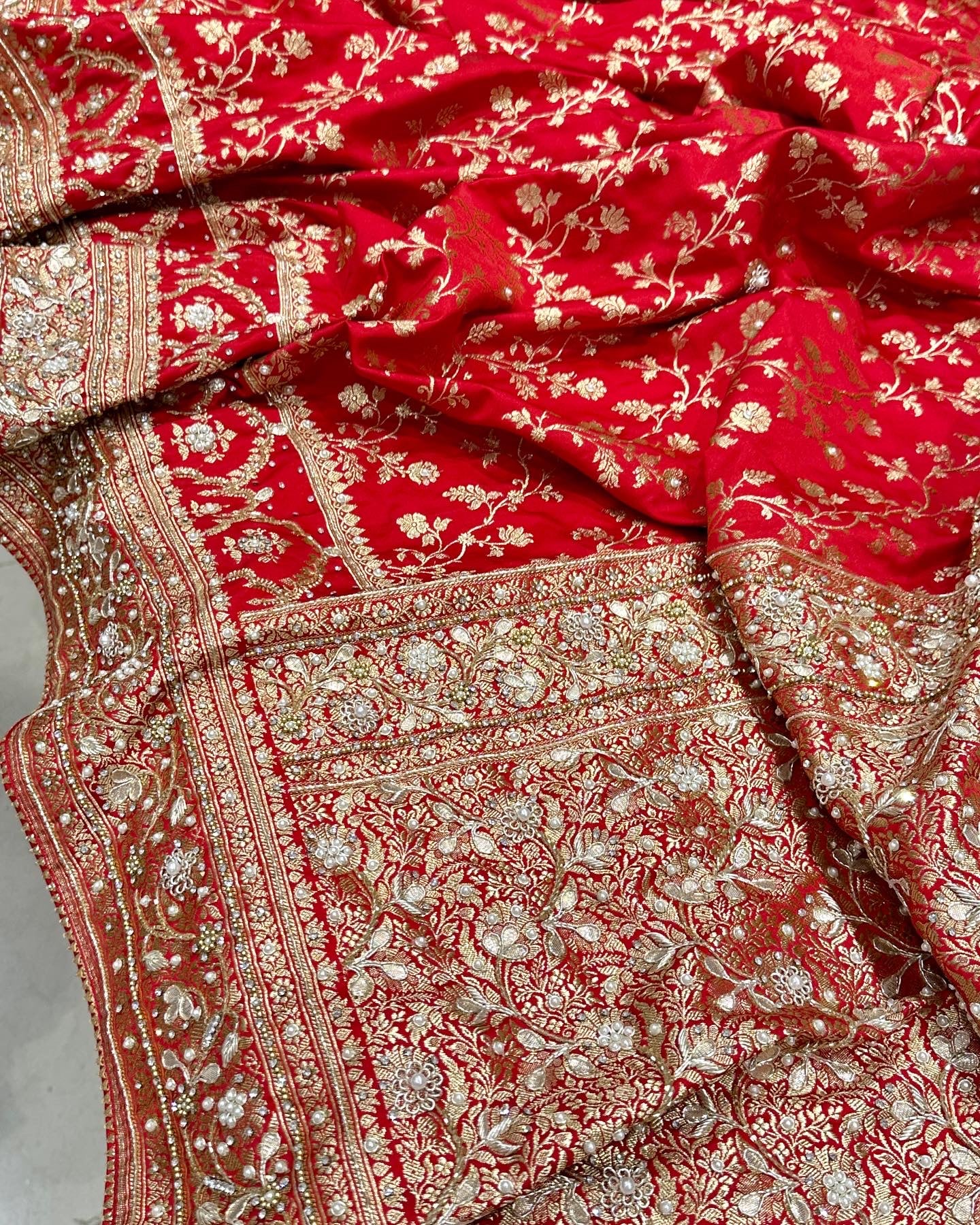 Red Banarasi Silk Crown Border Silk Embroidery Saree