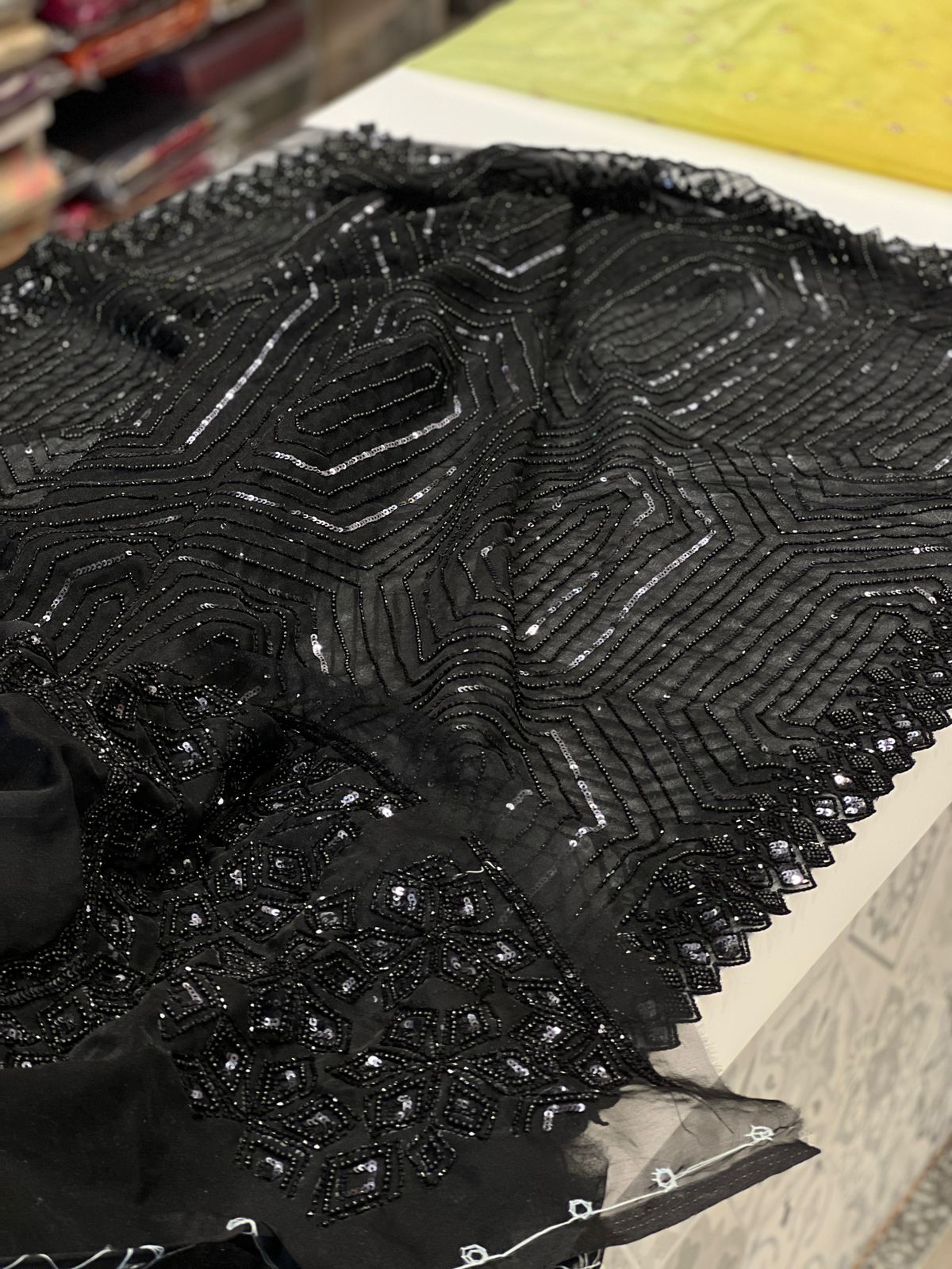 Black Organza Sequin Moti Embroidery Saree