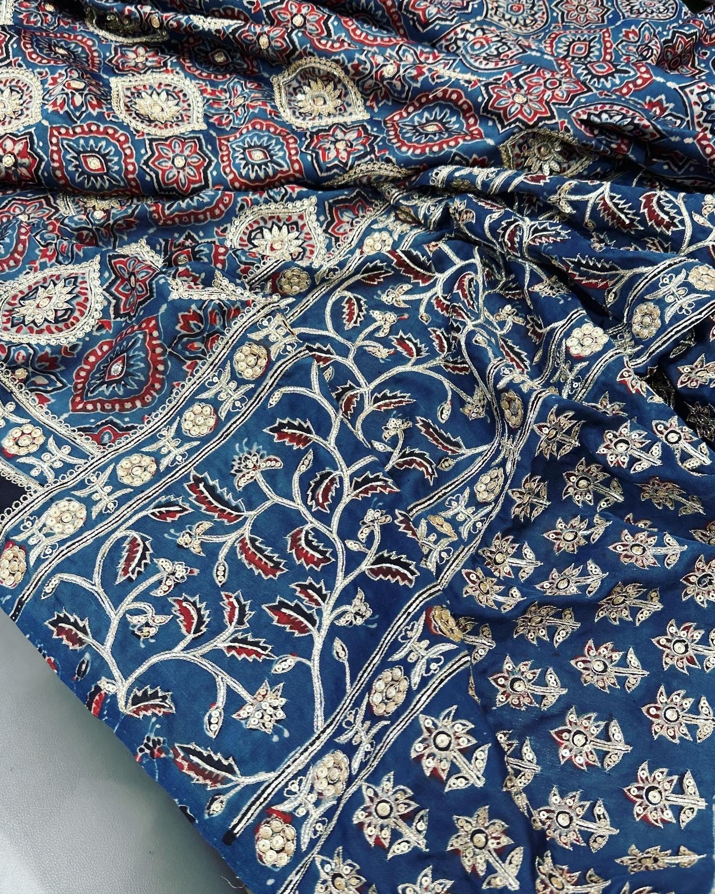 Ajrakh Hand Embroidery Saree