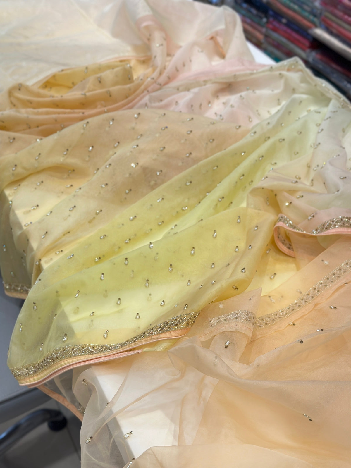 Shaded Organza Saree Hand Embroidery Buttis