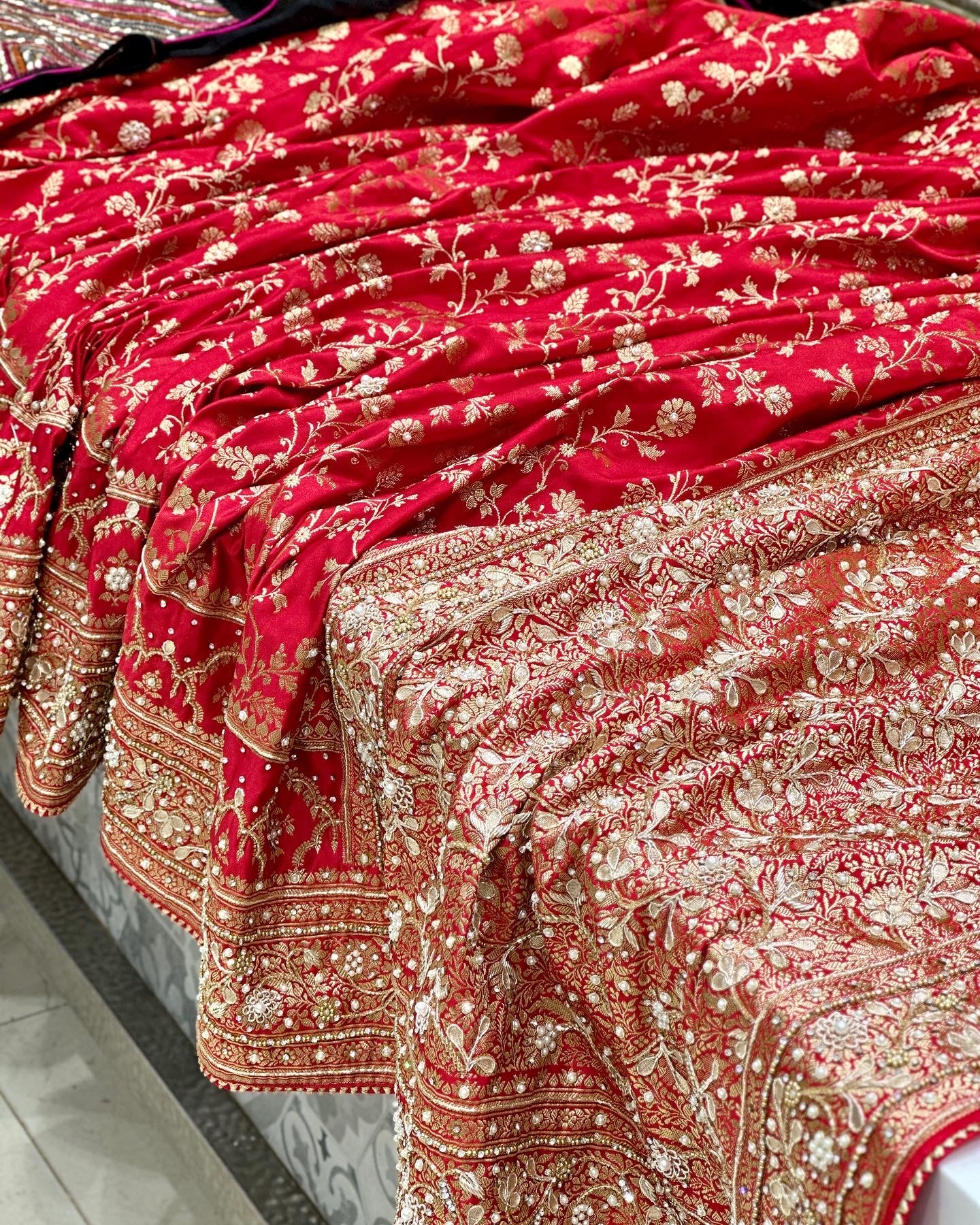 Red Banarasi Silk Crown Border Silk Embroidery Saree