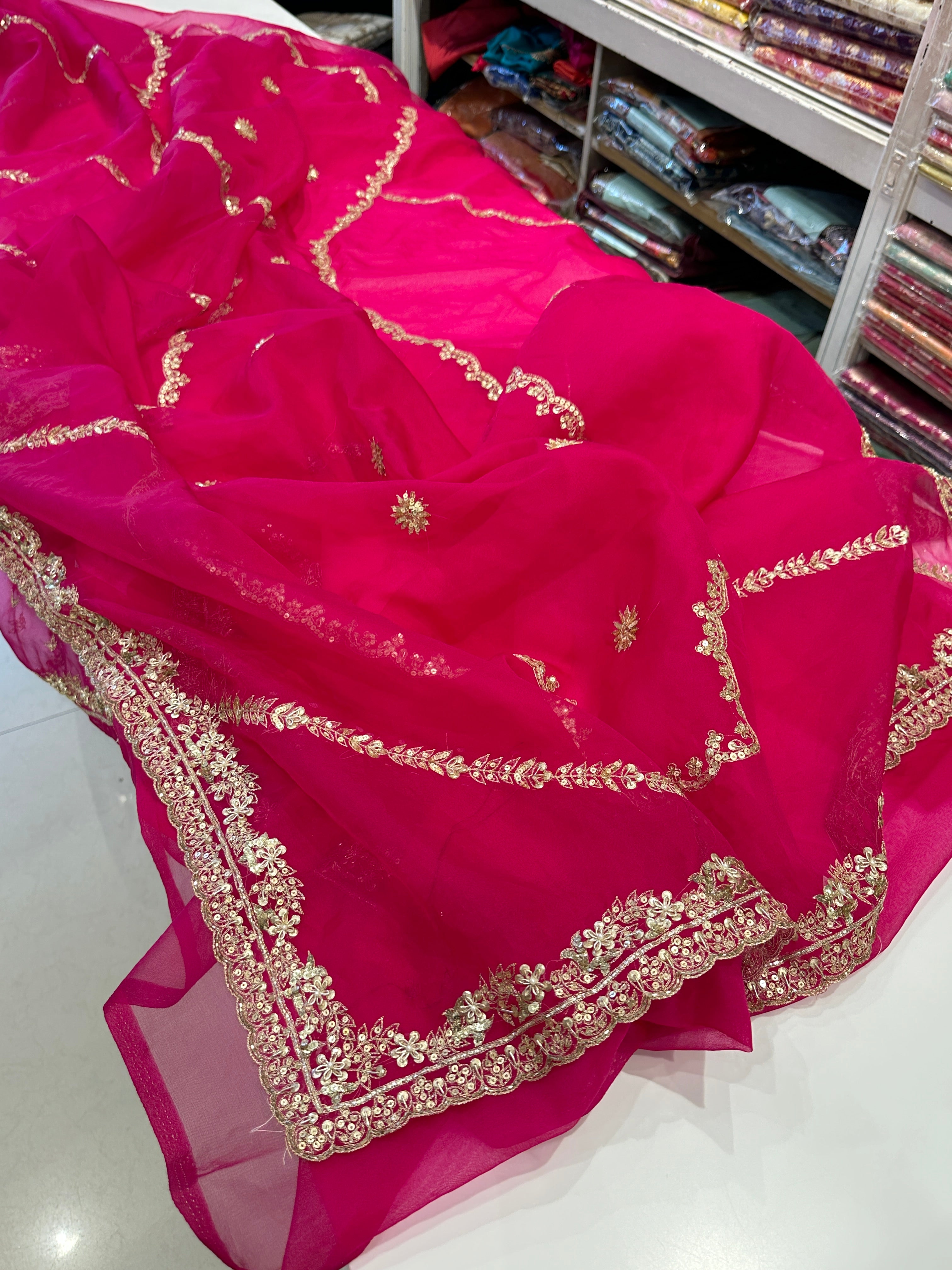 Pink Pitta Embroidery Organza Saree