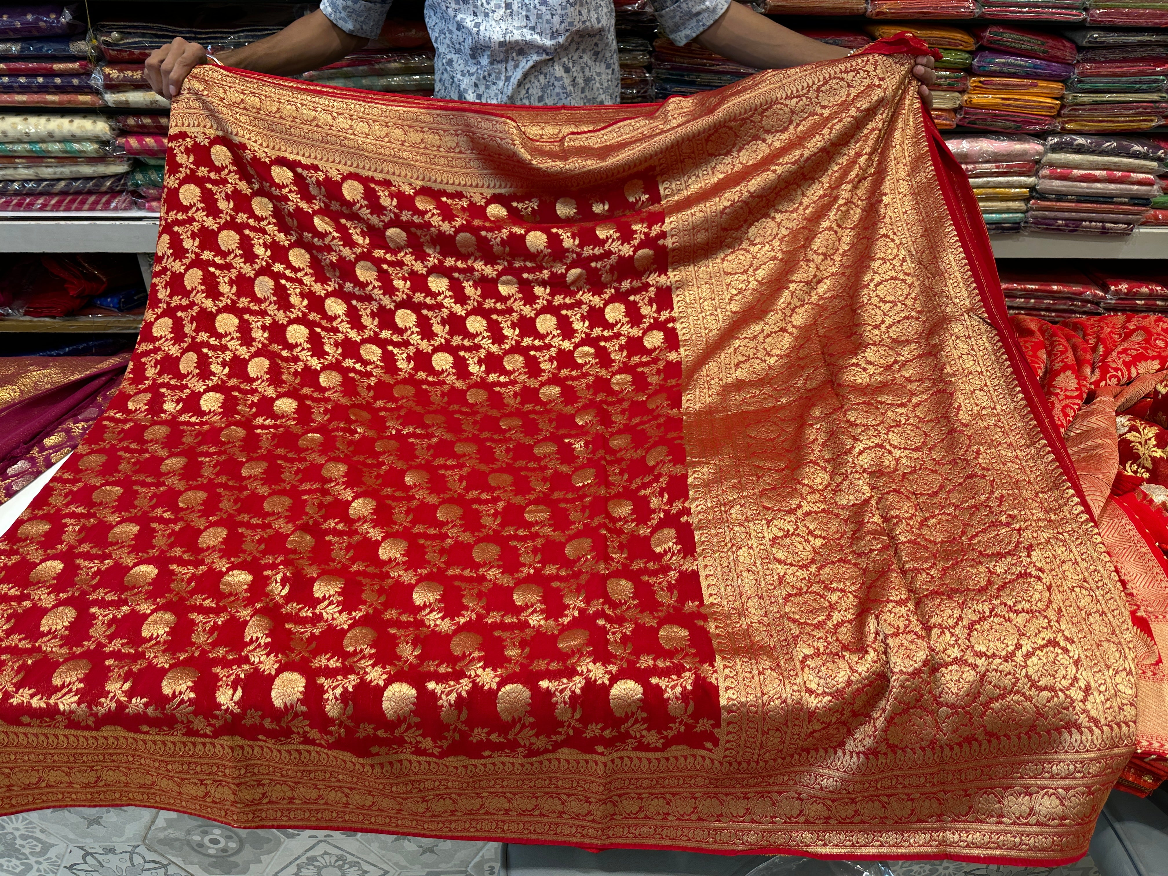 Red Banarasi Khaddi Georgette Saree