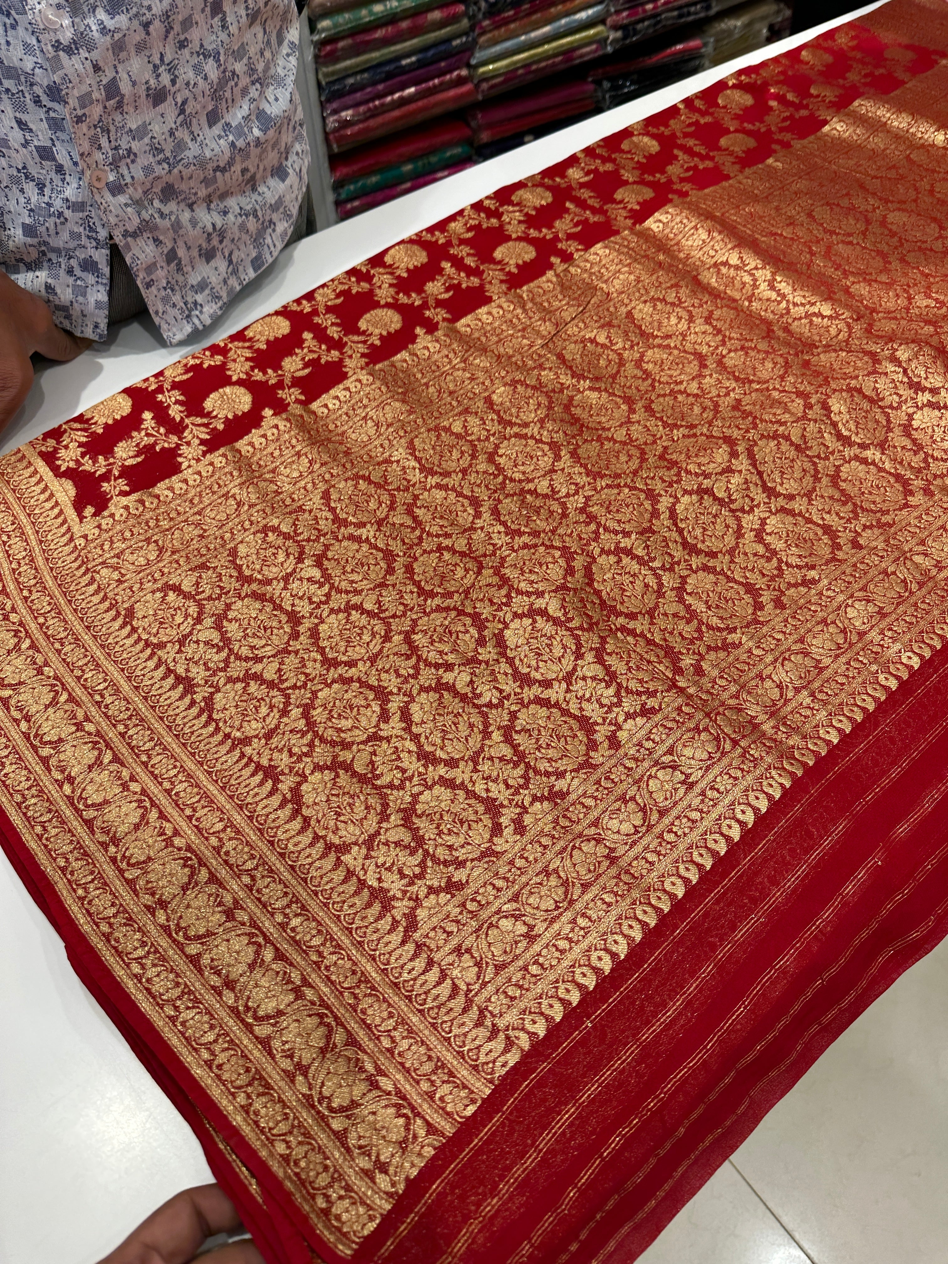 Red Banarasi Khaddi Georgette Saree