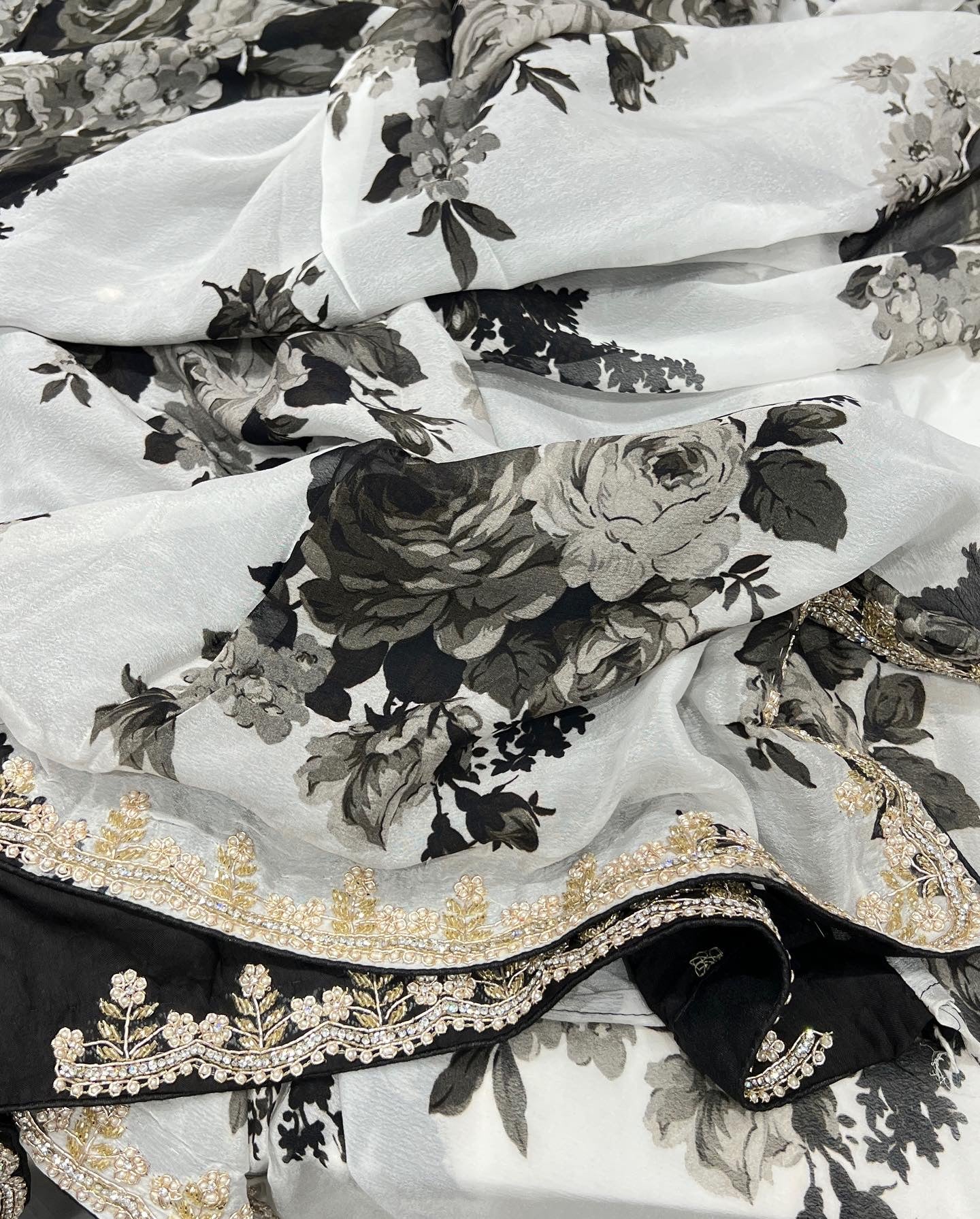 Printed Chiffon Hand Embroidery b/w
