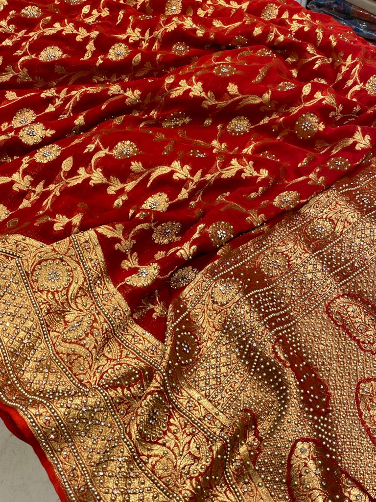 Banarasi Khaddi Georgette Hand Done Buttis