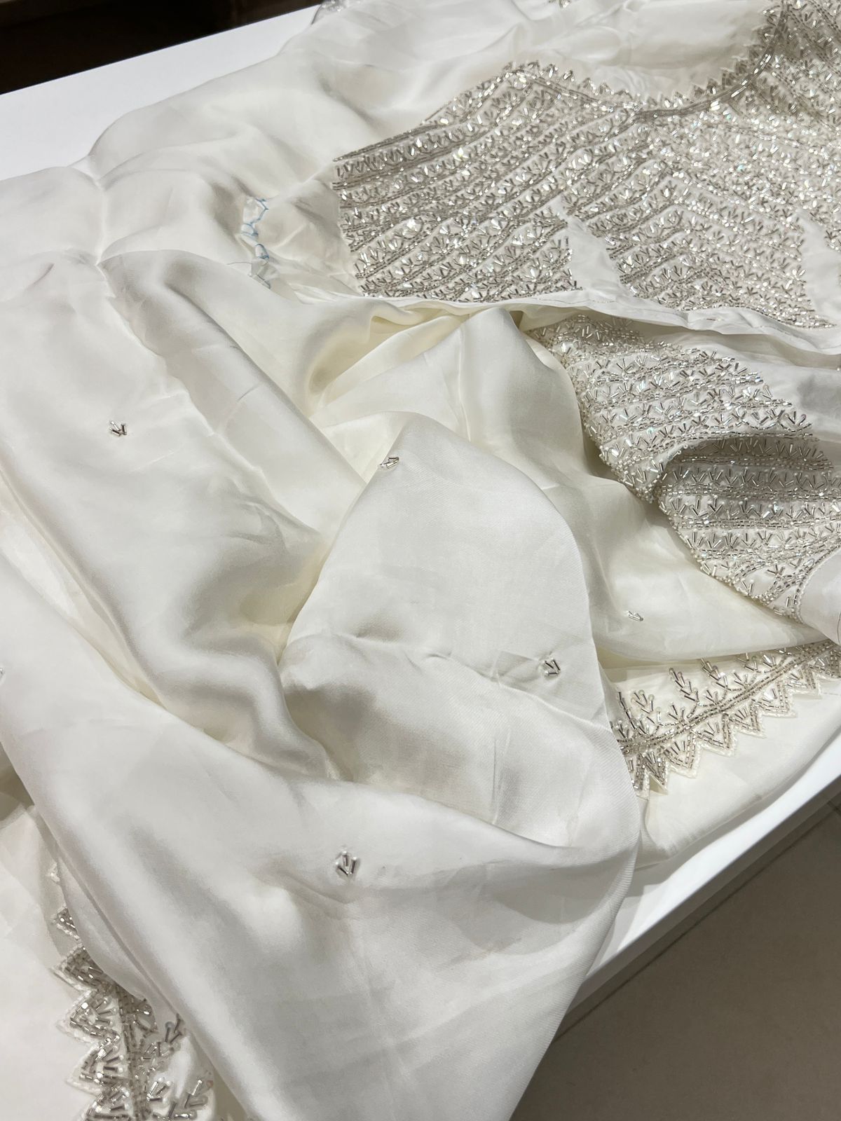 White Satin Organza Heavy Blouse Saree