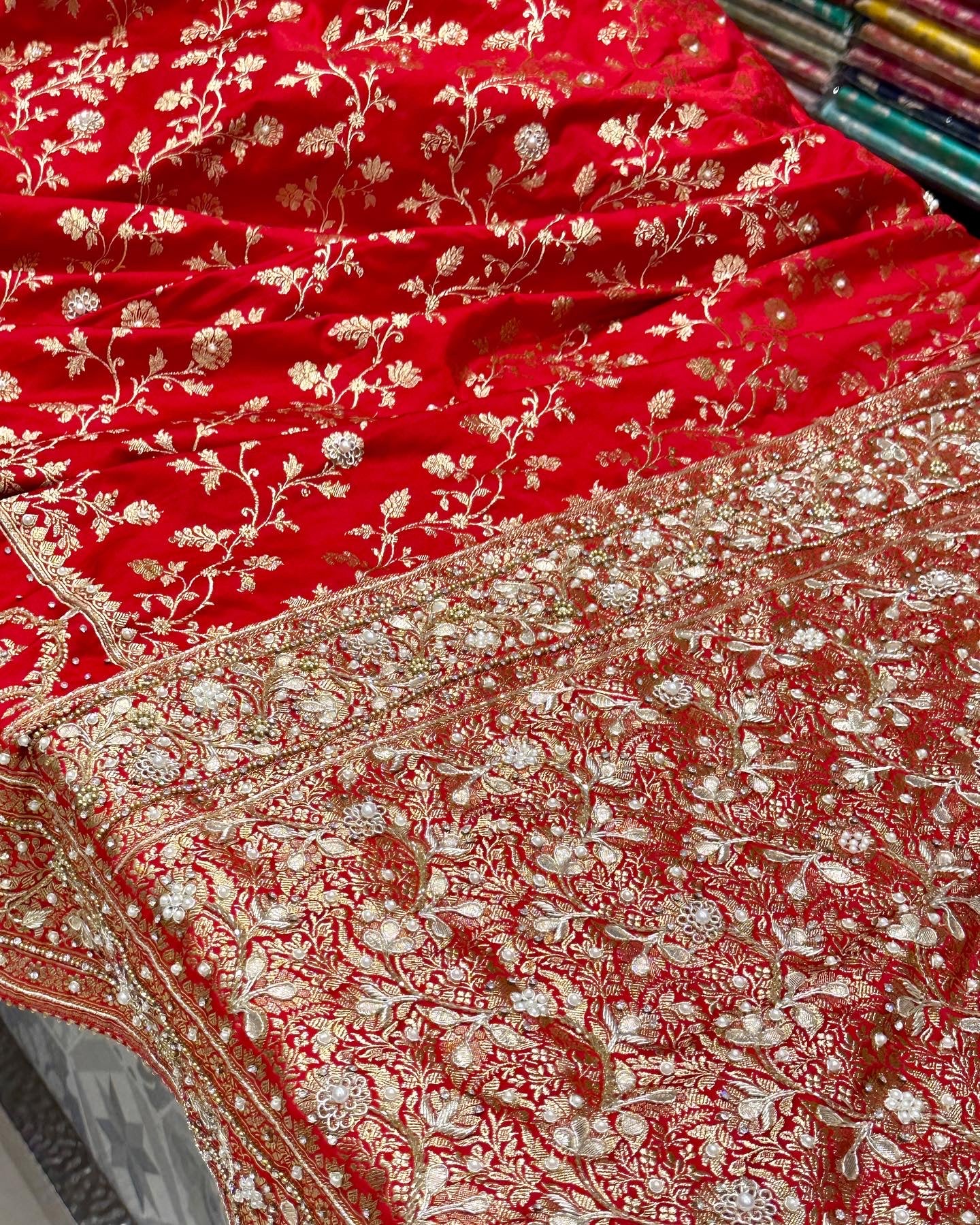 Red Banarasi Silk Crown Border Silk Embroidery Saree
