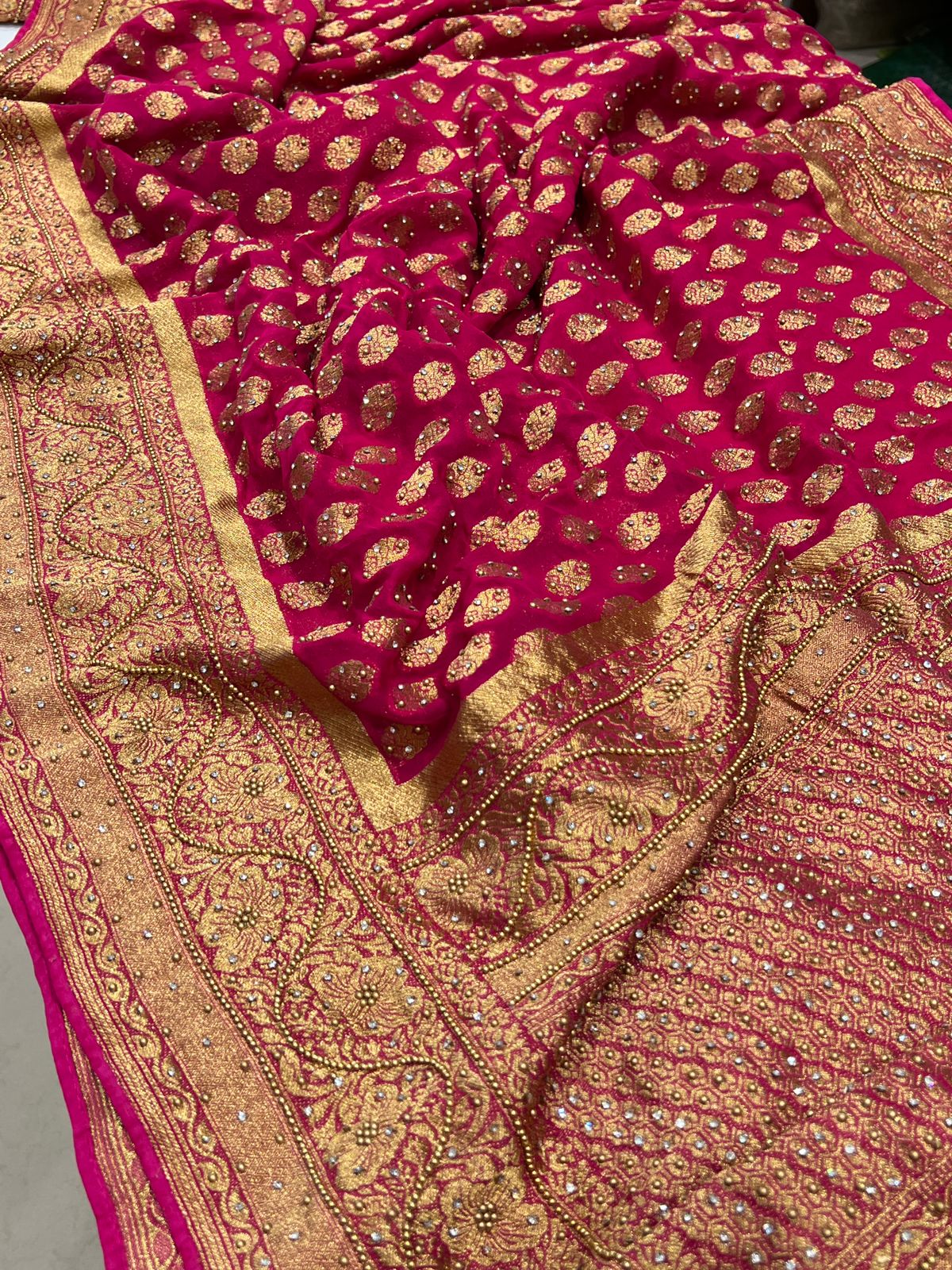 Rani Banarasi Georgette Hand Embroidery Saree