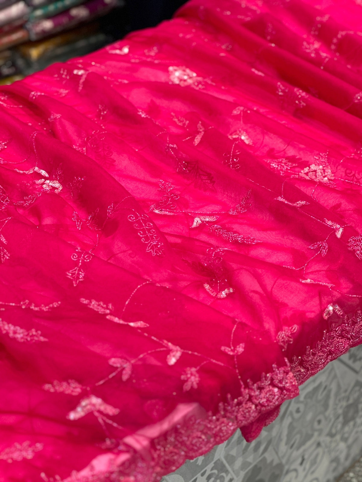 Rani Organza Jaal Embroidery Saree