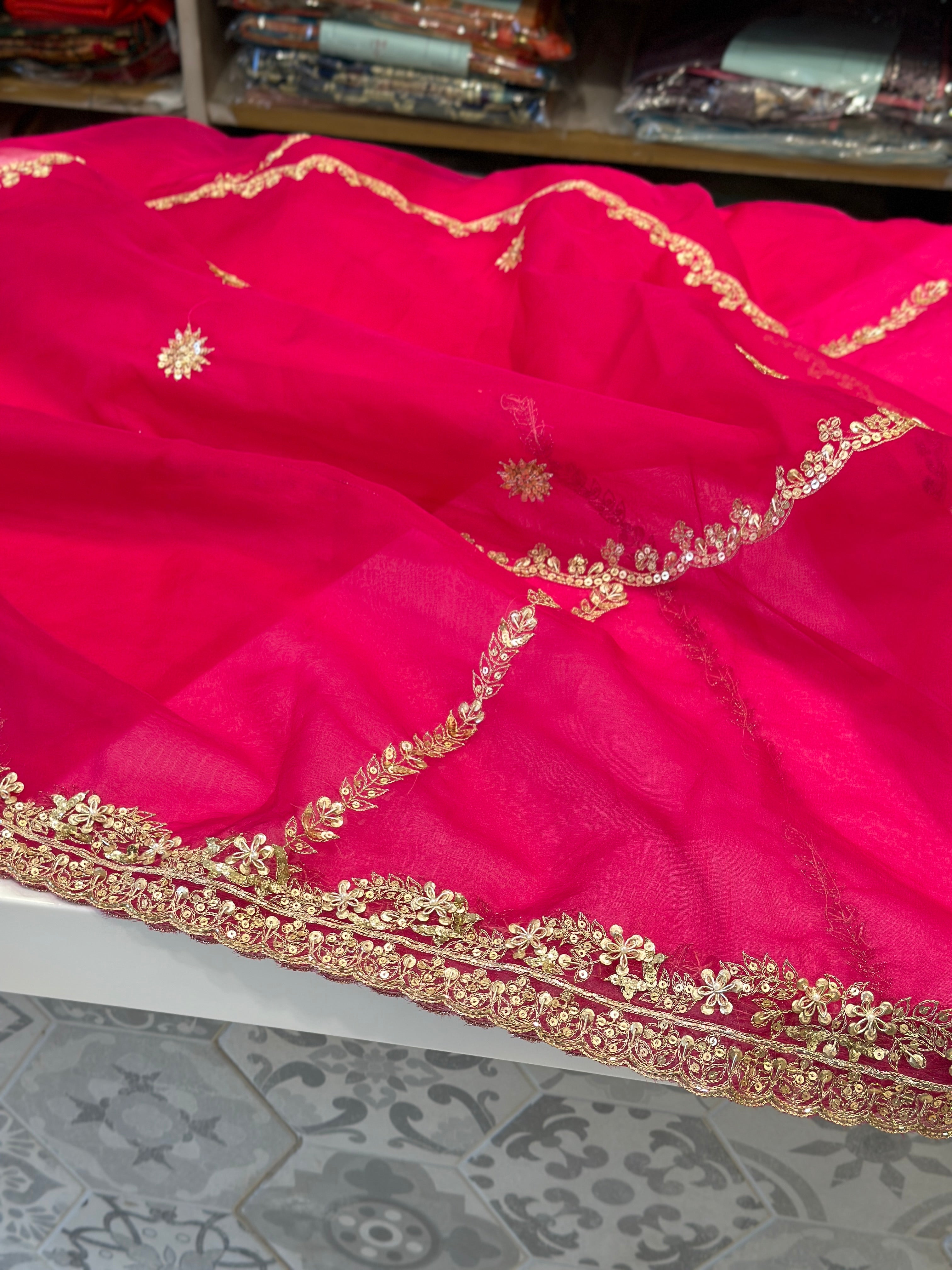 Pink Pitta Embroidery Organza Saree